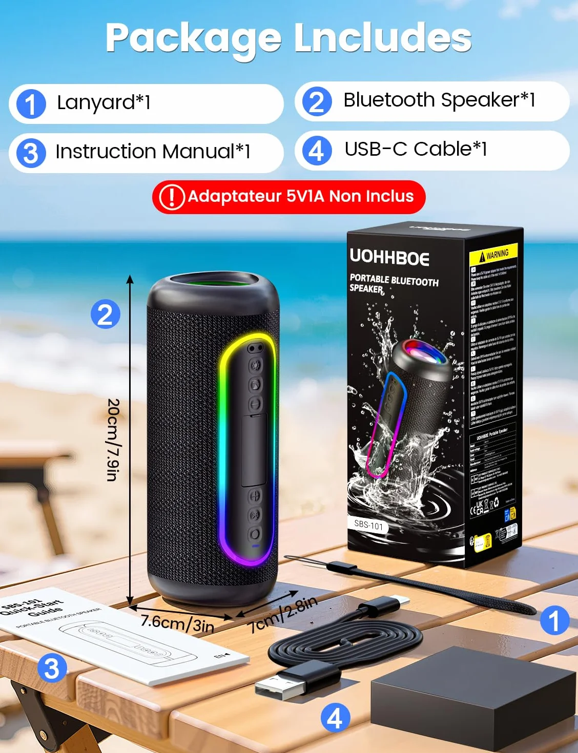 Enceinte Bluetooth Portable 30W Bluetooth 5.4 TWS 360° IPX5 Jusqu'à 30H Portée 30m