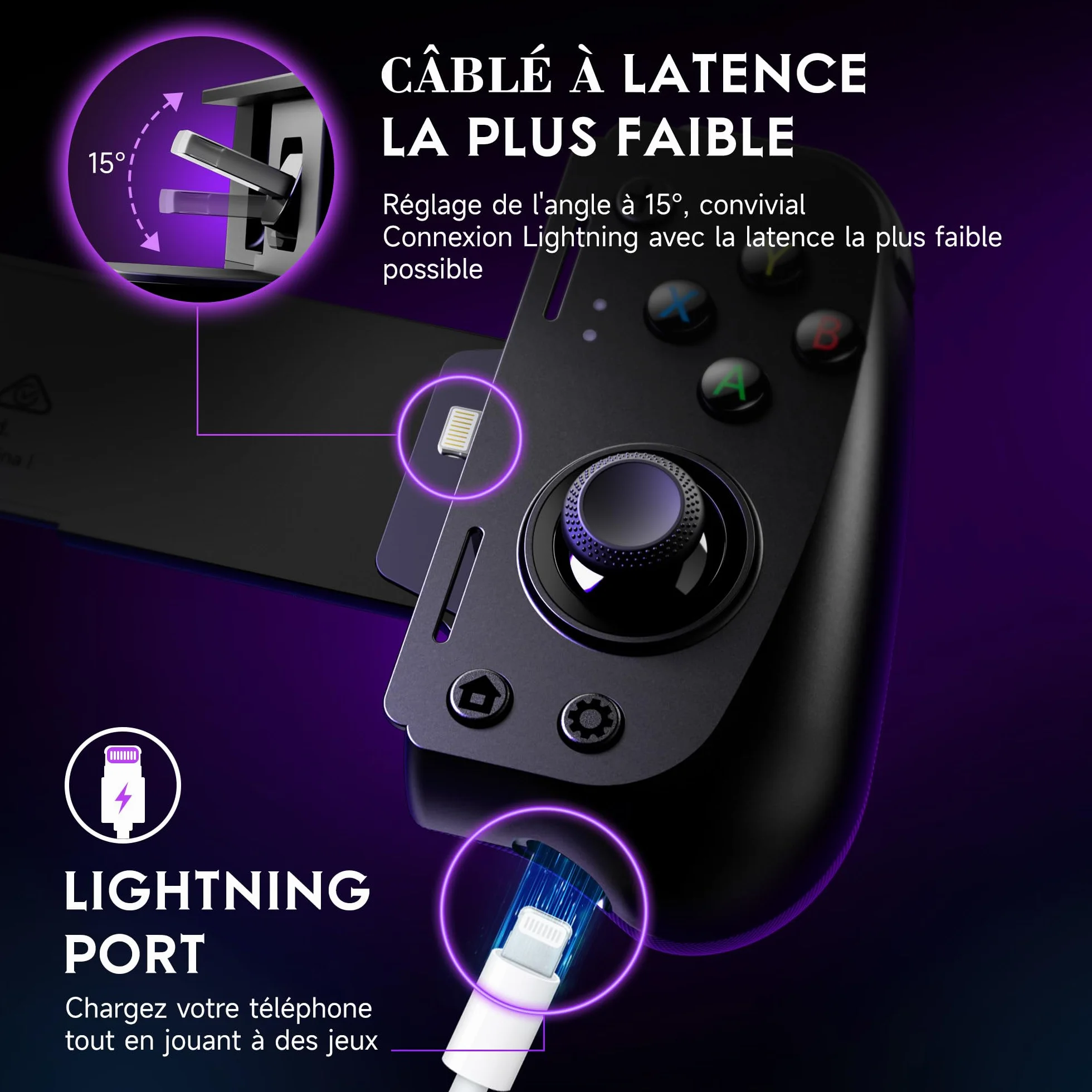 EasySMX M10 Manette Mobile pour iPhone IOS (Lightning), Manette Téléphone Manette de Jeu pour Xbox, PlayStation, Call of Duty, Roblox etc, Chargement Passthrough, Noir