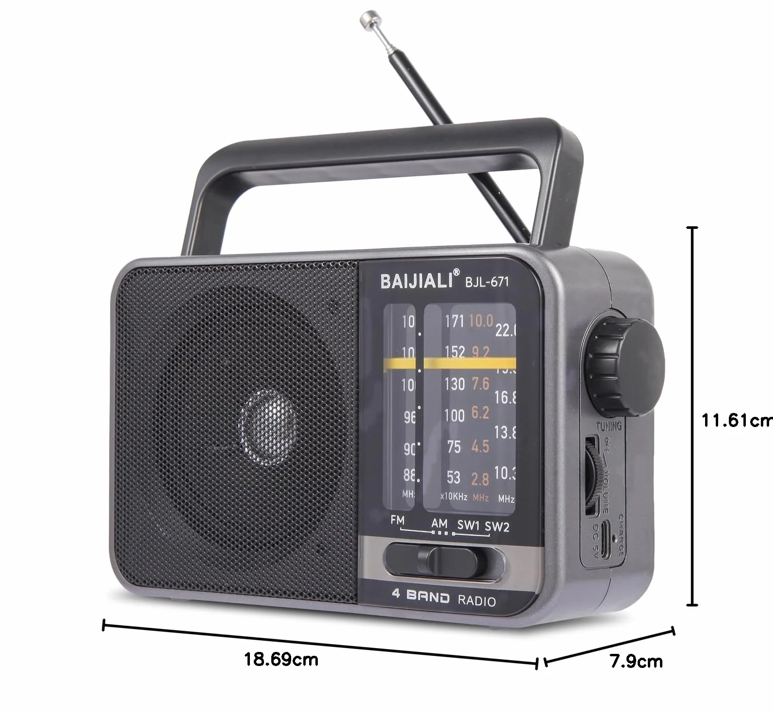 Radio Portable AM/FM avec Haut-Parleur Puissant - Poste Radio à Piles ou USB - Transistor Radio Compact de Survie pour la Maison, Extérieur, Voyage et Intempéries (Modèle BJL-671)