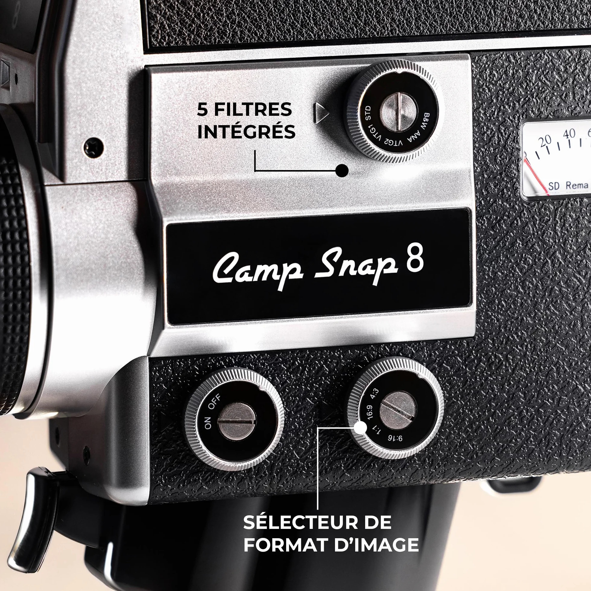 Camp Snap CS-8 Caméscope Numérique 2.7K Zoom Numérique 8X sans Écran avec Filtres Film Personnalisables Carte SD Incluse Batterie Rechargeable USB-C