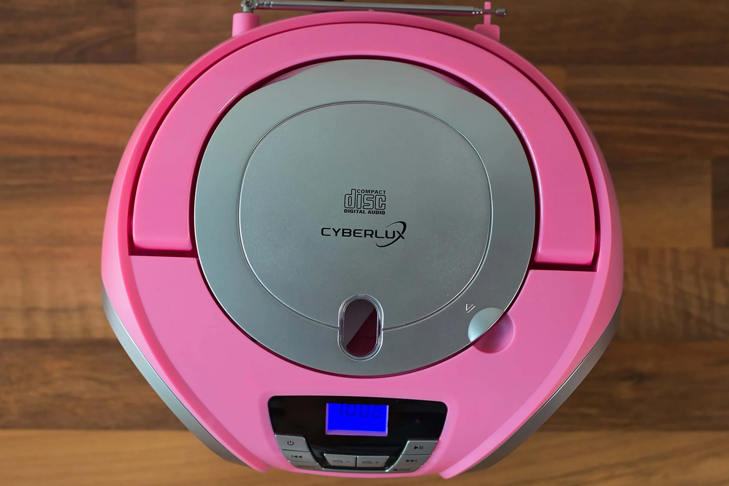 Lecteur CD portable avec radio FM, éclairage LED et USB, prise casque, Aux In - Pretty Kitty Pink