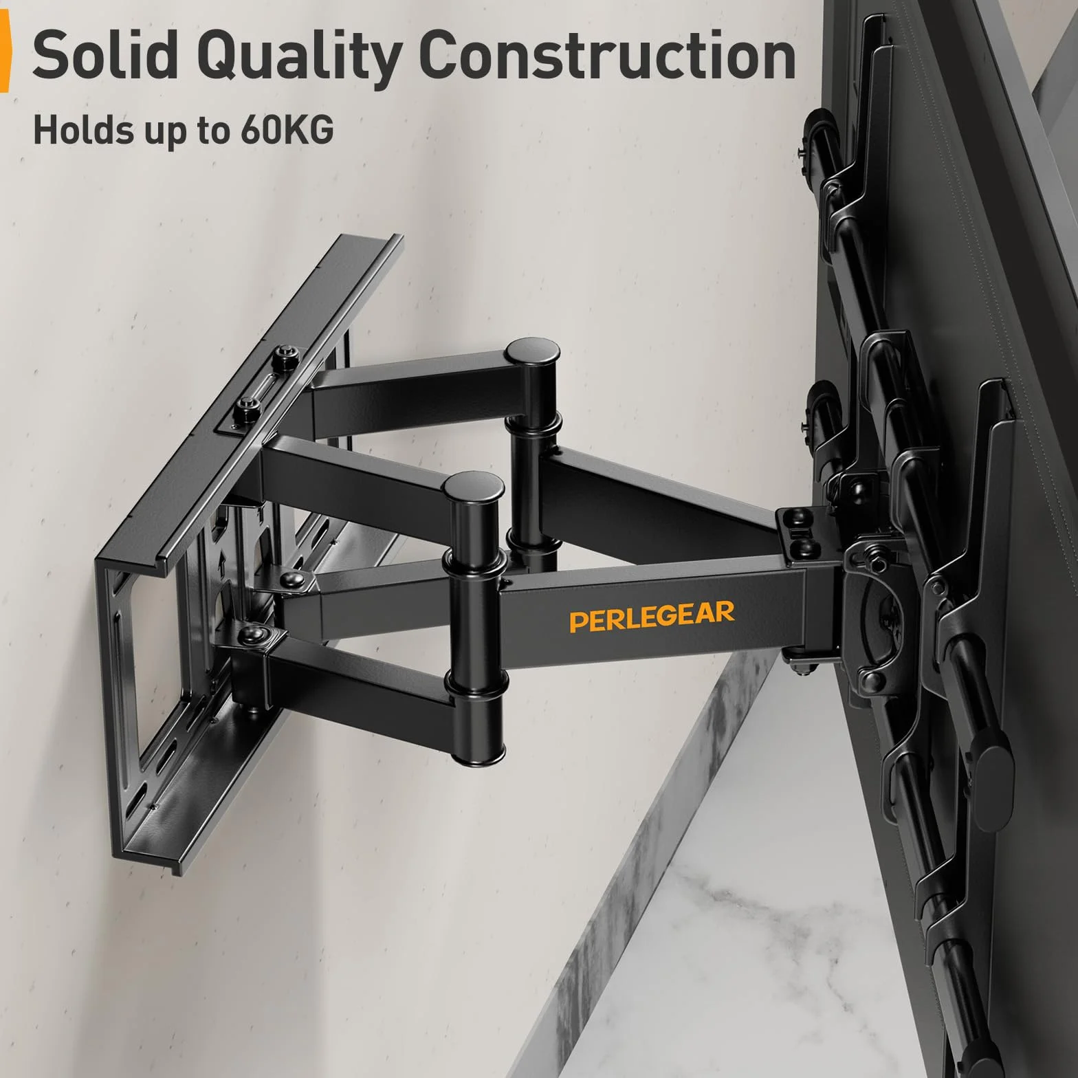 Perlegear Support Mural TV 37-84 Pouces 60KG Fixation TV Murale Inclinable Orientable VESA 600x400mm
