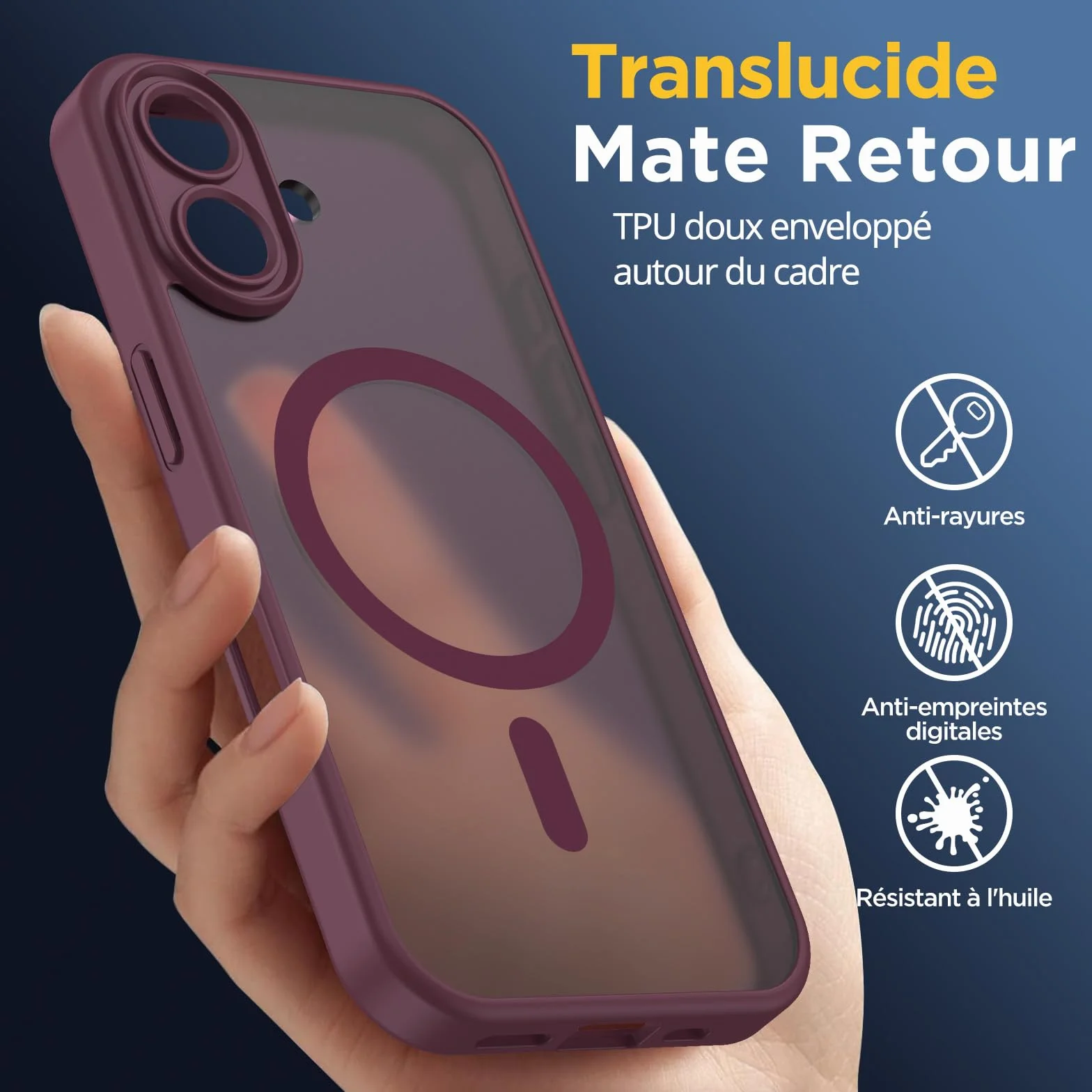 Oududianzi-Coque pour iPhone 17 Compatible avec MagSafe Magnétique, Housse de Arrière Translucide Givrée PC, TPU Silicone Bumper Étui Protection Antichoc Militaire Anti-Empreintes-Bordeaux