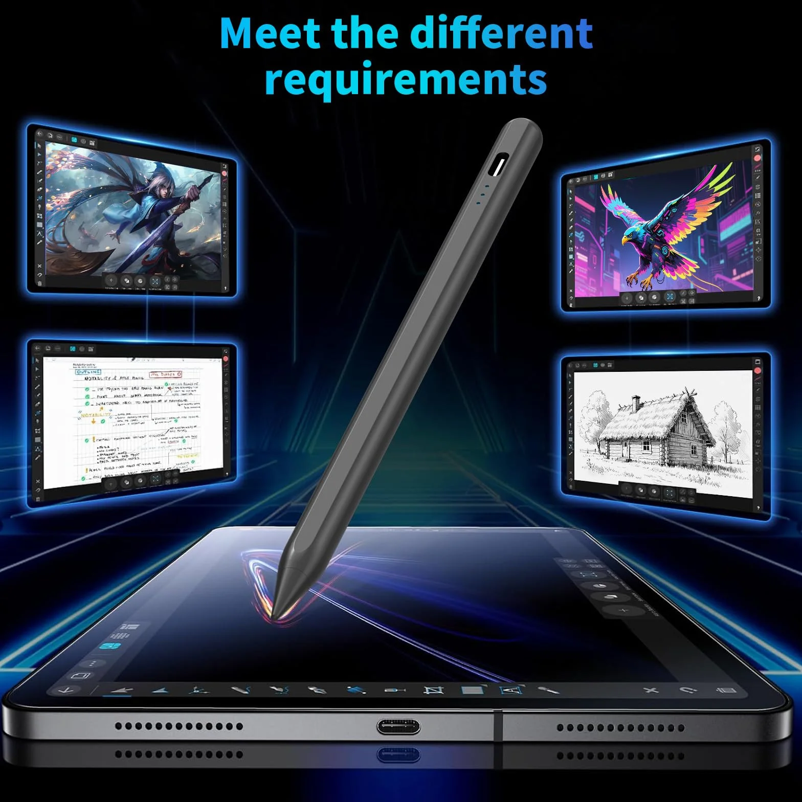 AMZBOSS Stylet pour Apple iPad 2018-2025, Pencil Charge Rapide, Reject de Paume, Détection d'inclinaison, Compatible iPad A16/10/9/8/7/6,Pro 11/12.9,Air 3/4/5/M2/M3,Mini 5/6 (Noir)
