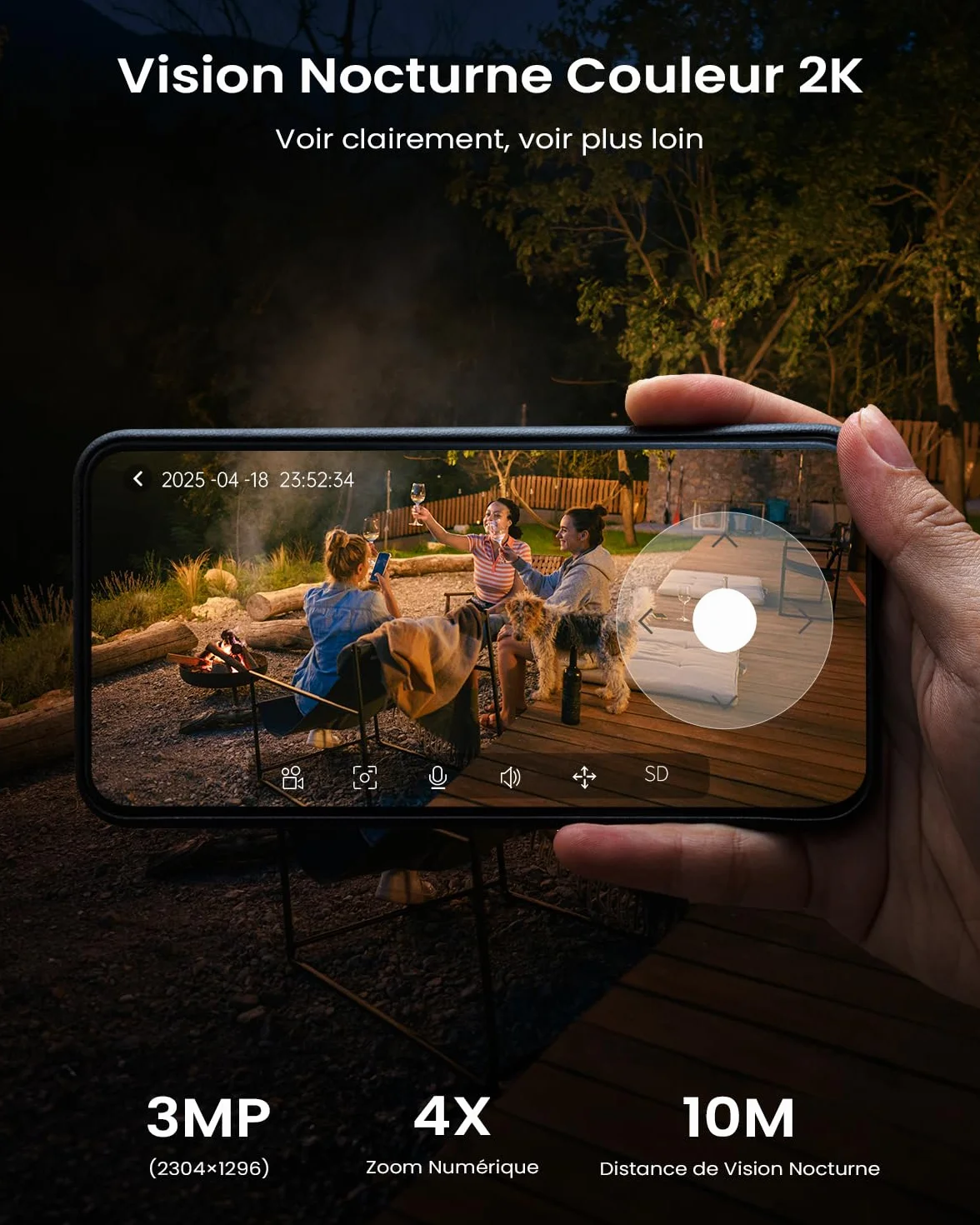 ieGeek 2K Camera Surveillance WiFi Exterieure sans Fil Solaire avec Panneau Solaire Amovible，360° Panoramique PTZ, Vision Nocturne Couleur, Détection Humaine PIR，Sirène，S5