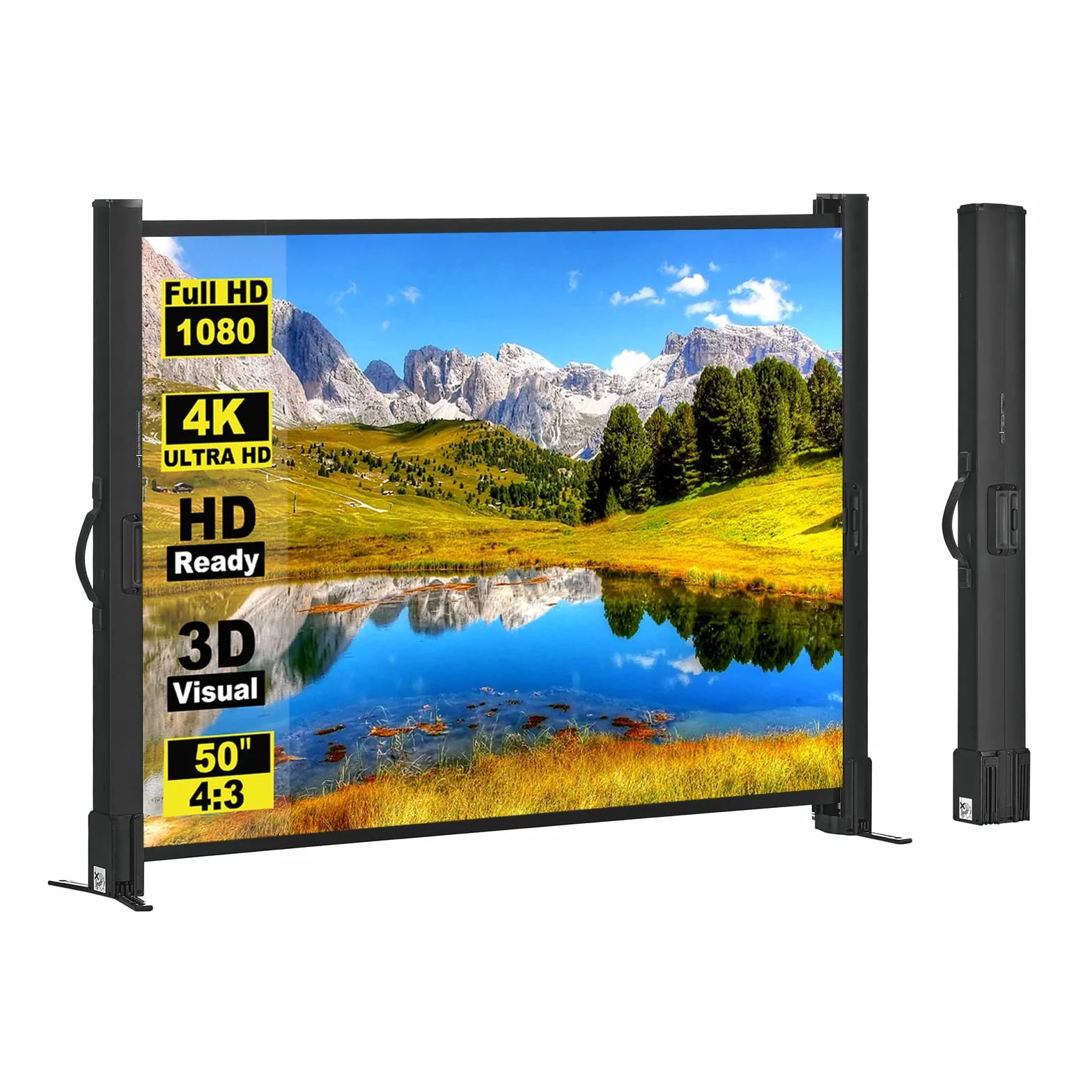 Écran de projection portable 50 pouces 4:3 avec support rétractable pour films intérieurs et extérieurs