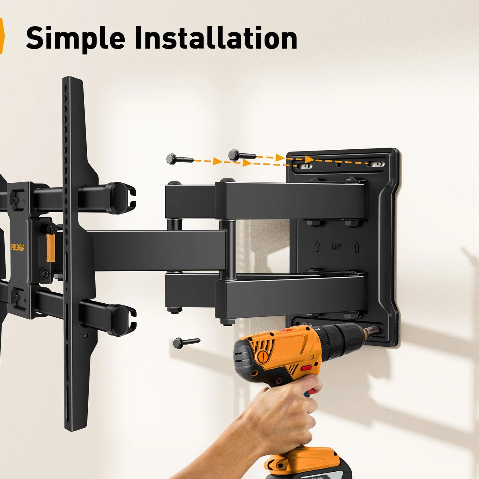 PERLEGEAR Support Mural TV à Mouvement Complet pour téléviseurs Plats ou incurvés de 32 à 85", Support TV Mural avec Inclinaison sans Outil et Gestion des câbles, jusqu'à 60 kg, Max VESA 600x400 mm