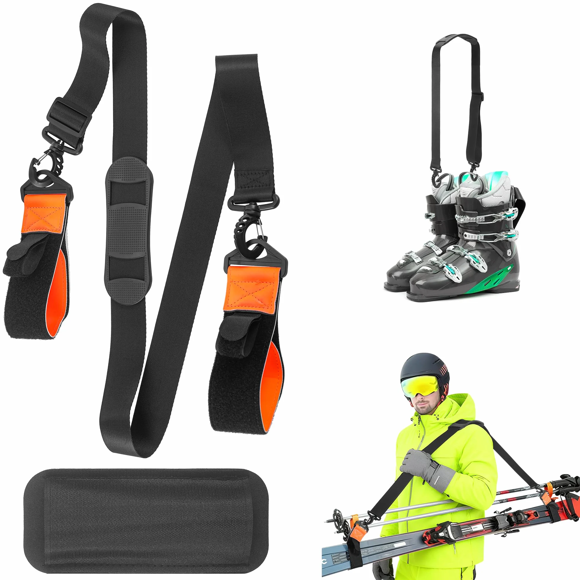 Sangle de Transport pour Skis Réglable 79-130cm, Porte Ski Dorsal avec Bretelle Confort