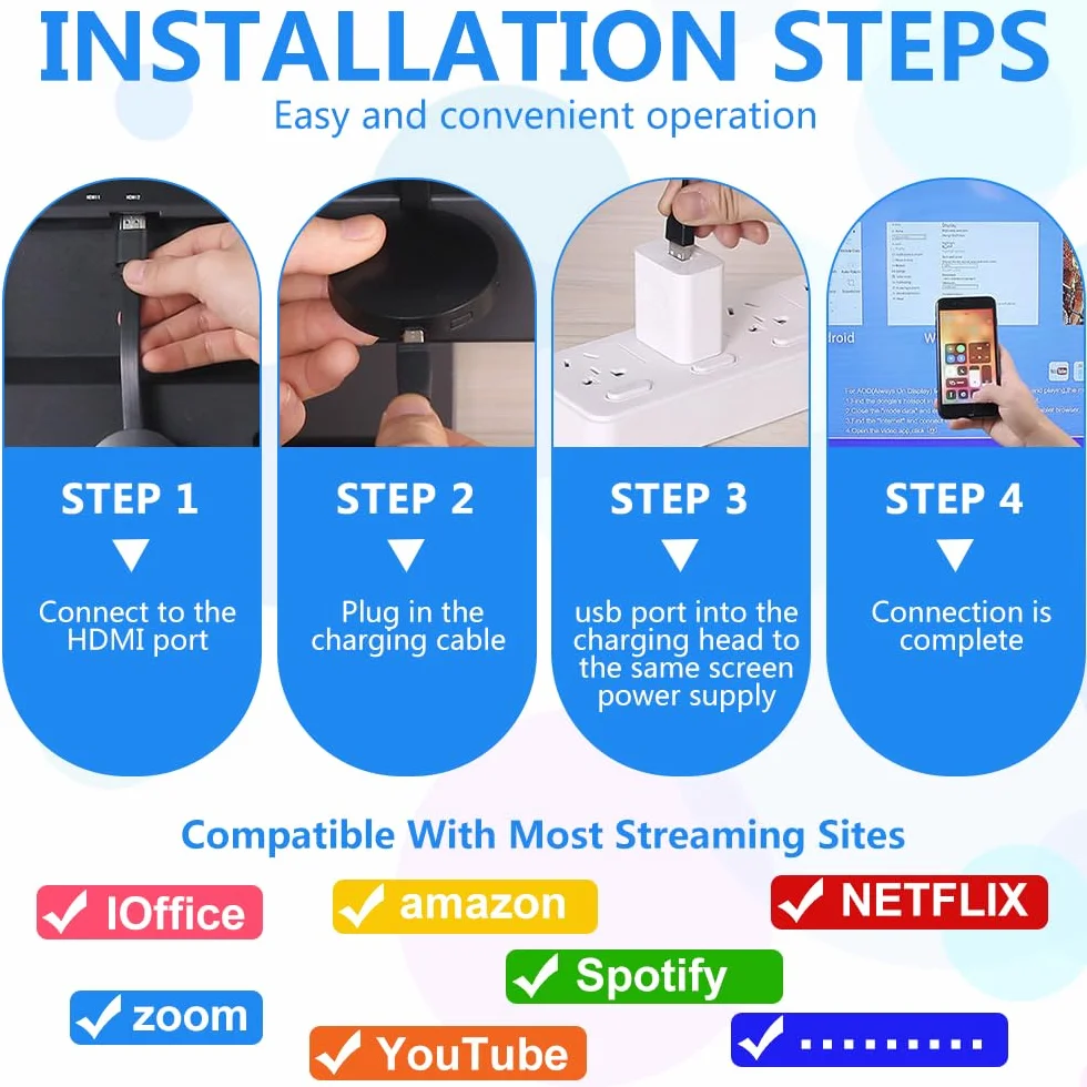 Adaptateur Dongle HDMI sans Fil 1080P 2,4/5 GHz Miracast WiFi Streaming TV Moniteur Projecteur