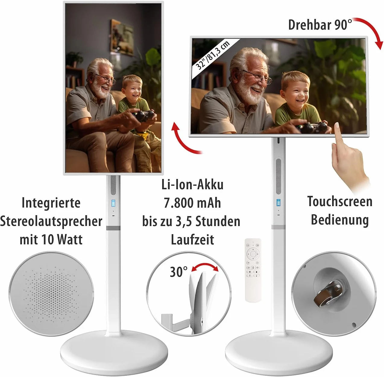 Écran nomade tactile connecté Full HD 32" avec support mobile et batterie [auvisio]
