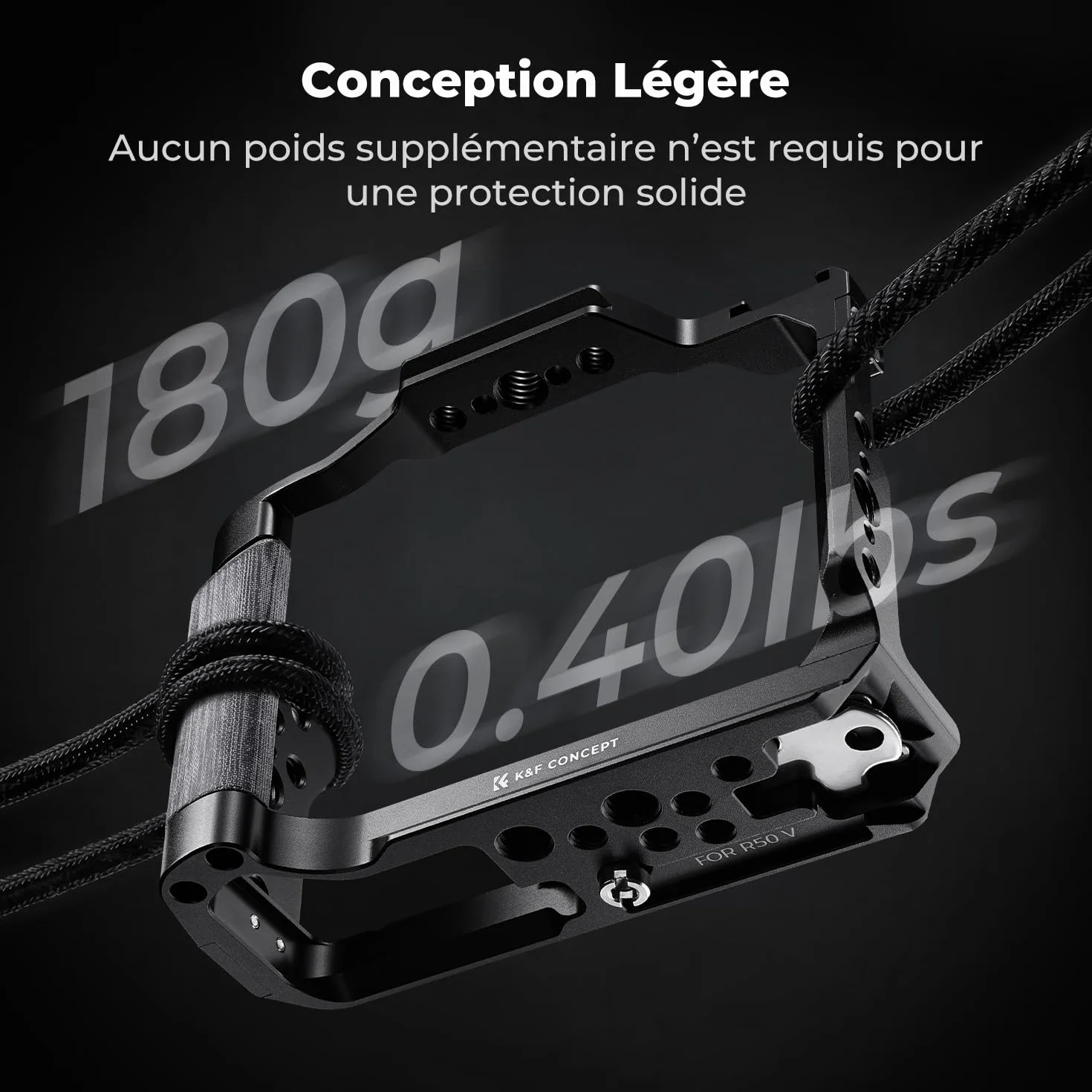 K&F CONCEPT Cage Compatible Canon R50V Aluminium Léger 180g Cold Shoe 1/4" 3/8" Arca