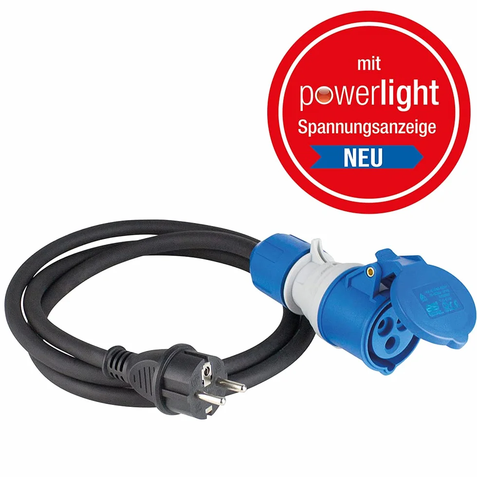 Schwabe Câble adaptateur CEE 1.5m, coupleur 3 pôles avec indicateur de tension, IP44