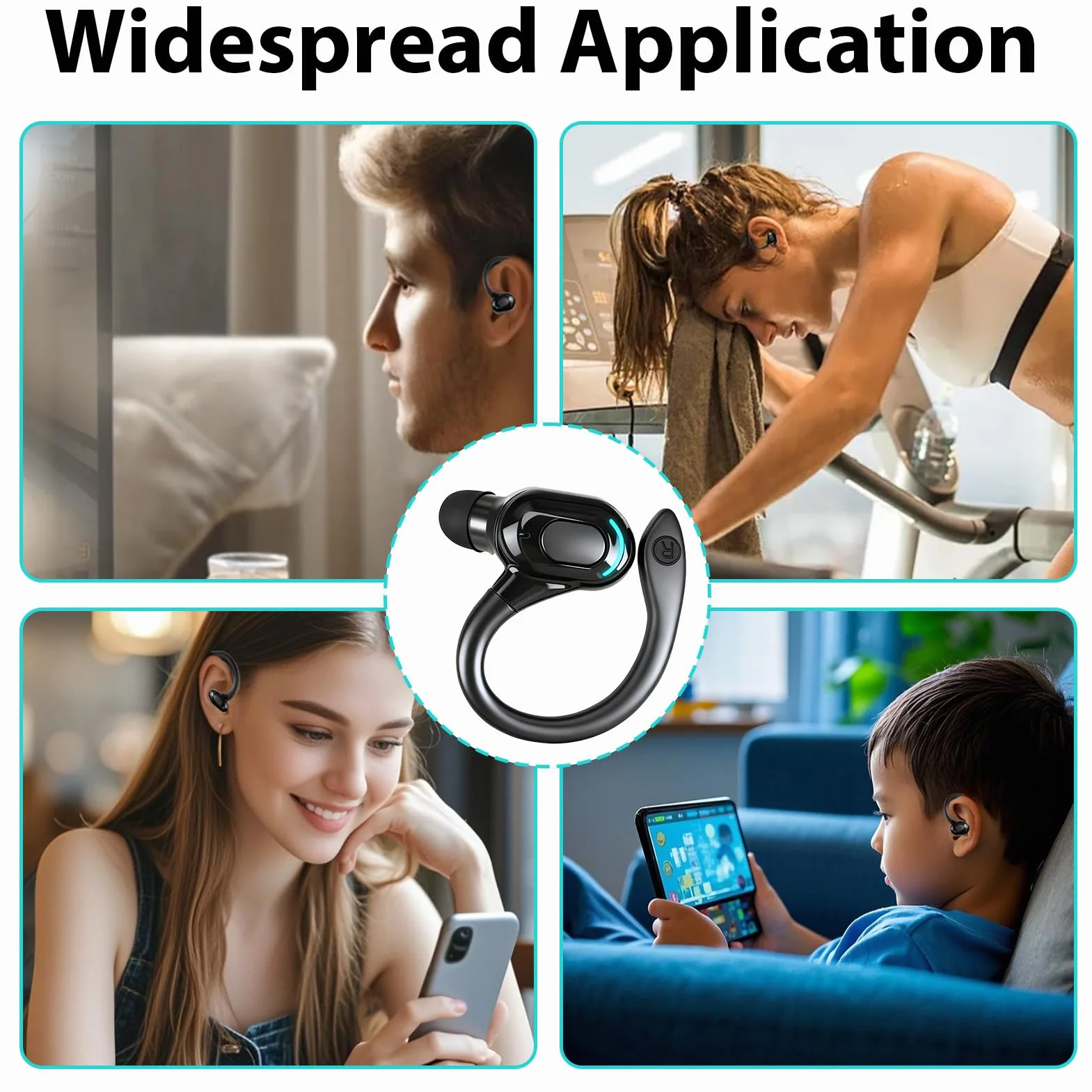 Oreillette Bluetooth sans Fil V5.2, Écouteur Mono Tour d'oreille 360° avec Micro Intégré, Main Libre Bluetooth 20h de Lecture pour iPhone Android PC Bureau Conduite Affaires Sport