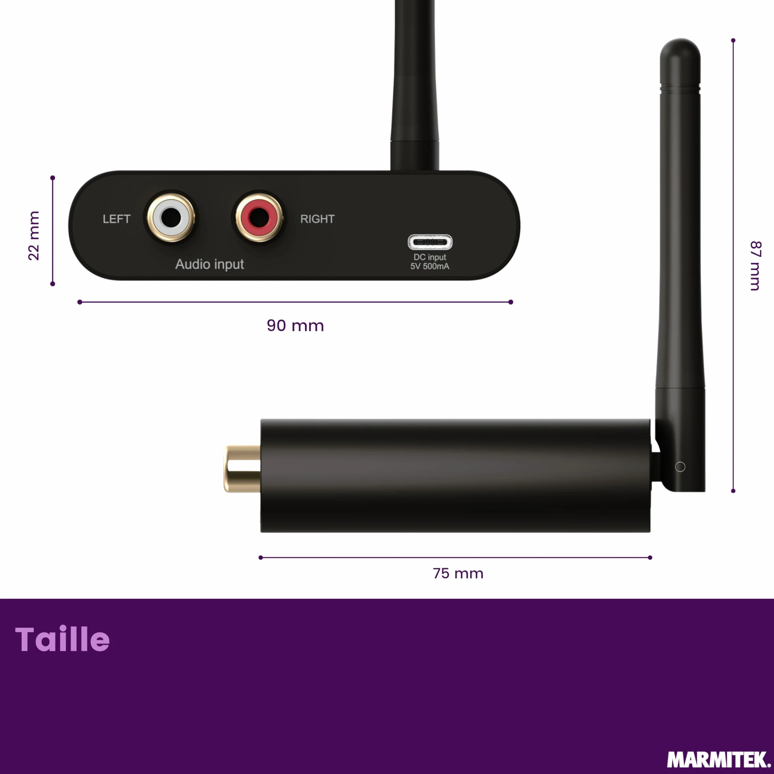 Marmitek Audio Anywhere 630 Émetteur récepteur Audio sans Fil Son TV vers chaîne Hi-Fi Qualité CD numérique Faible Latence Multiroom RCA Cinch Alimentation USB-C