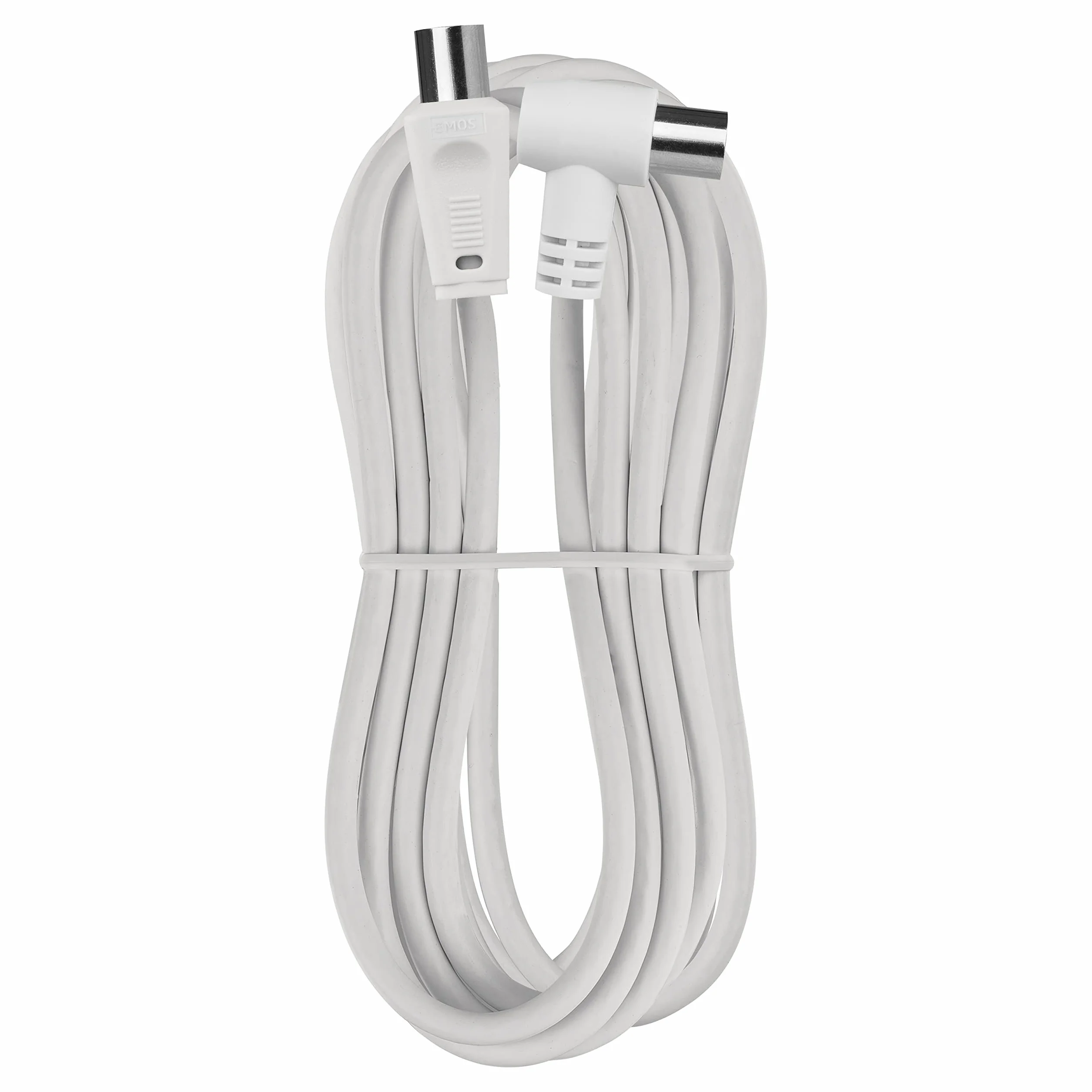 EMOS Câble d'antenne, câble coaxial, câble TV, 5 m, câble coaxial pour TV numérique, récepteur, SAT, double blindage, coaxial, droit mâle vers femelle coaxiale coudée (90 °)