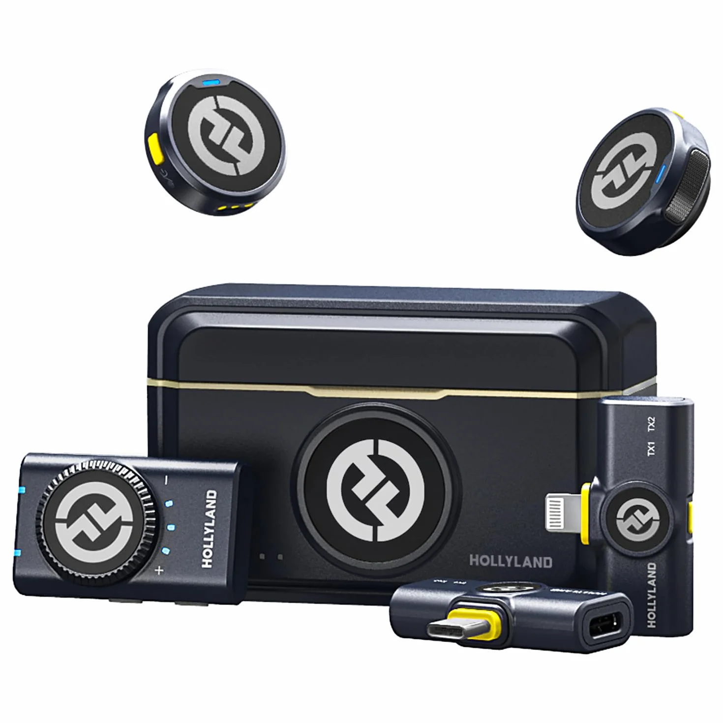 Hollyland Lark M2 Micro Cravate sans Fil (2TX+3RX) pour Camera, iPhone, Android, PC, 300 m Portée, Qualité Audio Hi-Fi, Réduction du Bruit, 40H Utilisation, Micro Lavalier pour Livestreaming Vlog-Noir