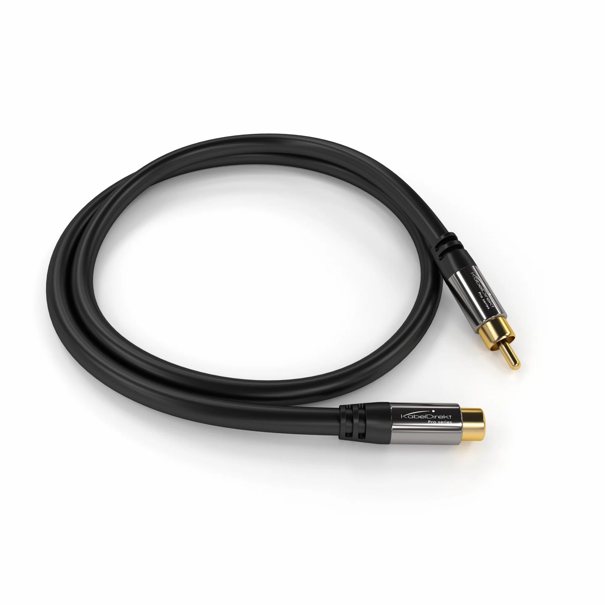 KabelDirekt – 5m – Câble d'extension Cinch, Audio/Digital/Vidéo (câble coaxial, prises RCA mâle/femelle, pour caisson de basse/amplificateur/Hi-Fi, audio analogique, 75 ohms, noir)
