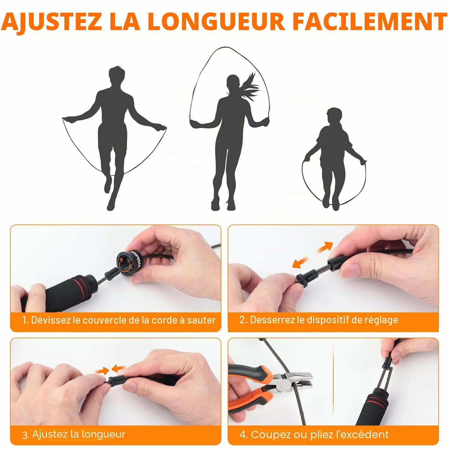GRIFEMA GA5004 Corde à Sauter Poignée Mousse Antidérapante Fitness Musculation Noir