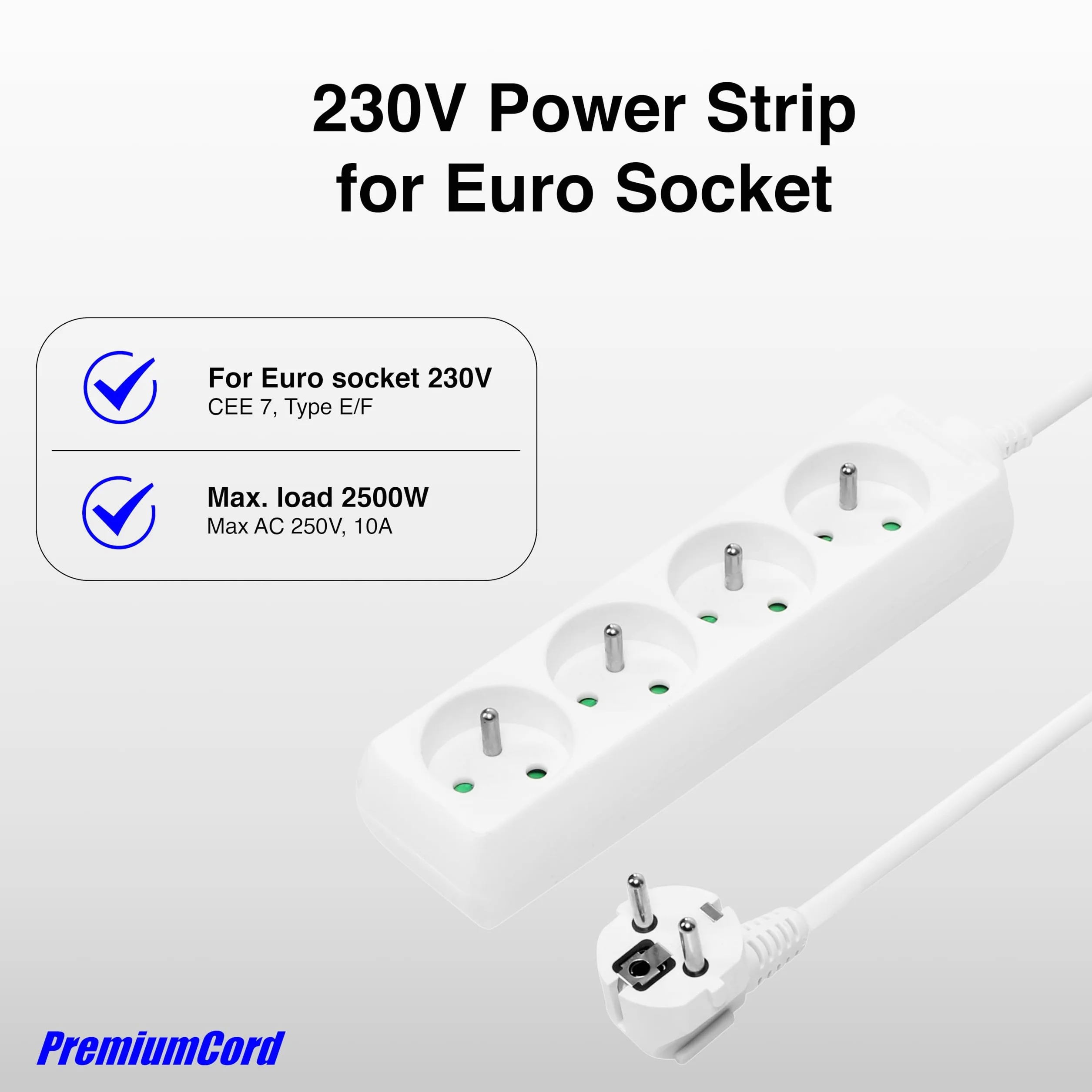 PremiumCord Multiprise 3m 4 Prises Françaises 230V Rallonge Sécurité Enfant Blanc