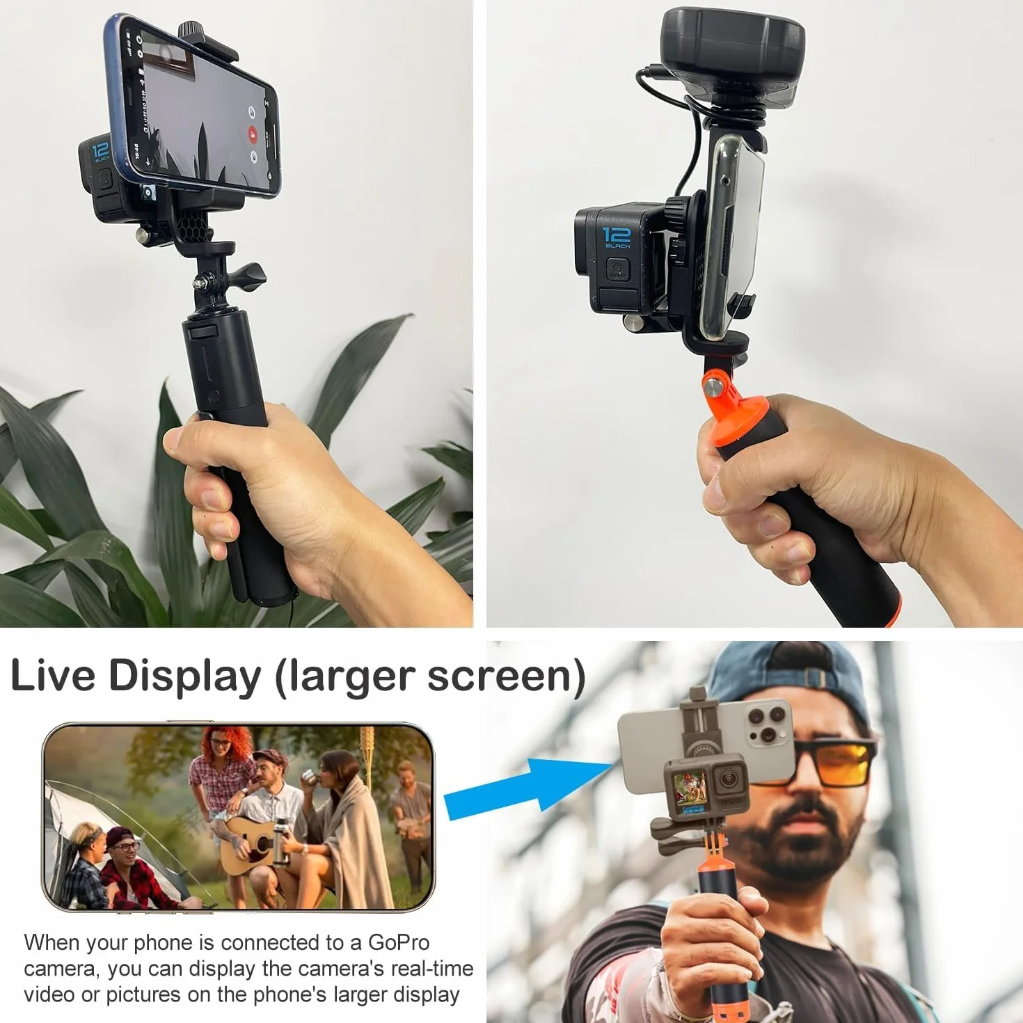 Suptig Support Téléphone pour Trépied, Adaptateur de Montage de Trépied pour Caméra d'Action Compatible pour iPhone, GoPro, DJI Action, Insta 360, Akaso, Microphone, Accessoires de Photographie avec