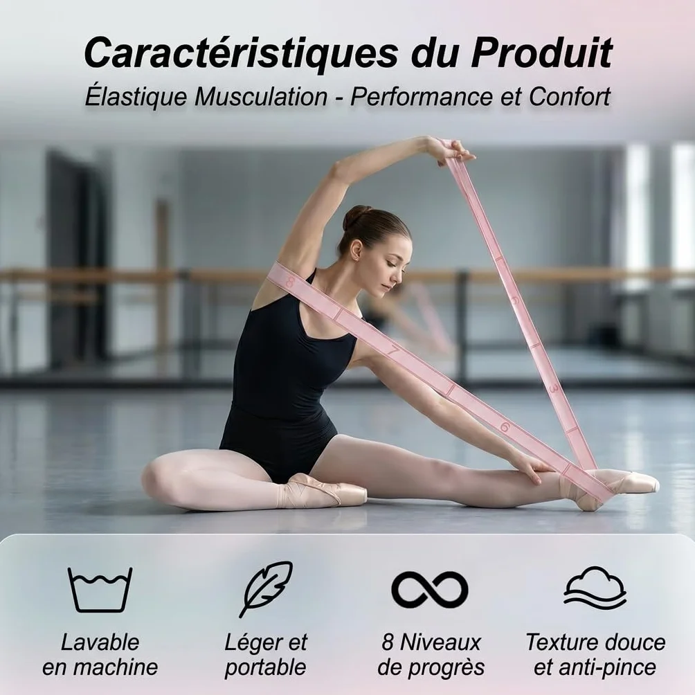 Bande Élastique Musculation 8 Niveaux de Résistance Set Cordes Élastiques Fitness Durable Yoga Pilates Danse Latine Gym Rééducation