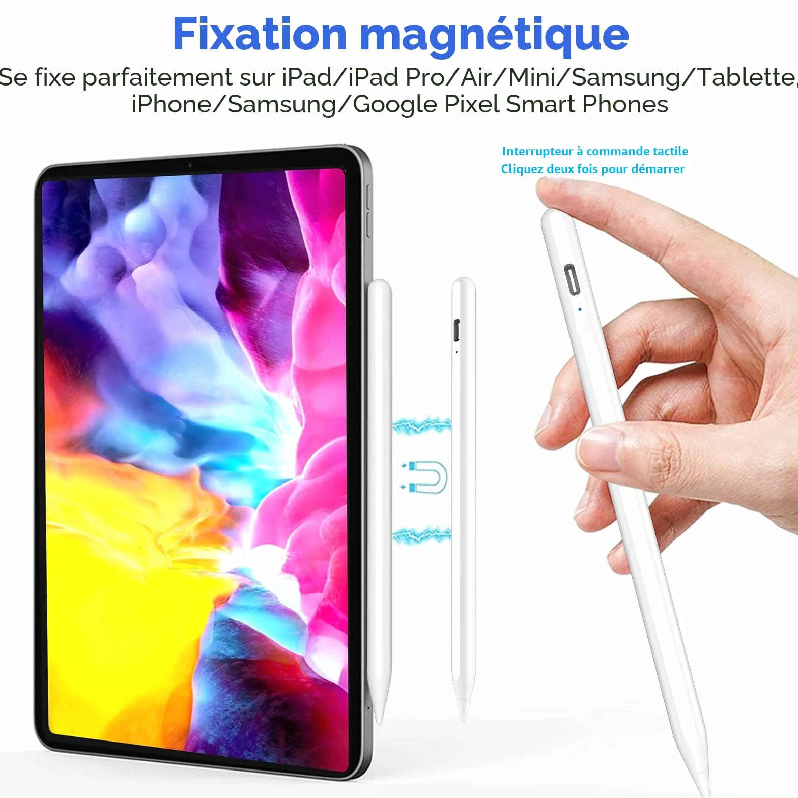KARFUN Stylet Tablette Android, Stylet Tablette pour Charge Rapide, Fixation Magnétique, Compatible avec Samsung, Xiaomi et Lenovo Etc (Blanc)