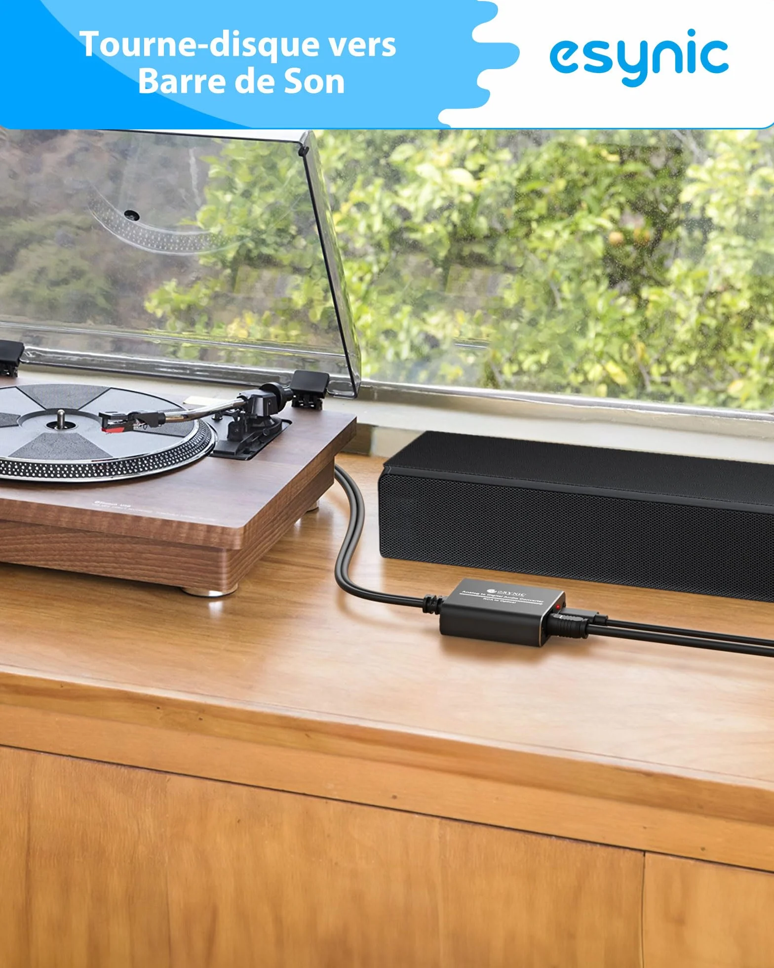 eSynic Convertisseur RCA vers SPDIF RCA vers Optique 48KHz Alliage Aluminium Câble Intégré de 1,1m Convertisseur Audio Analogique-numérique pour Platine CD DVD vers Soundbar