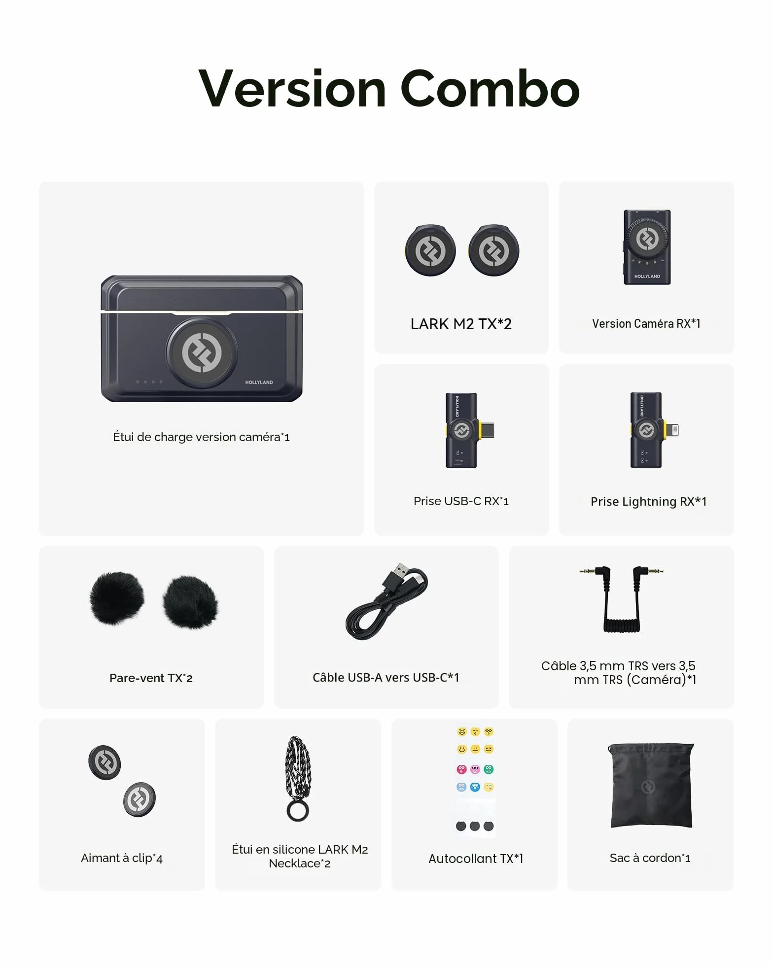 Hollyland Lark M2 Micro Cravate sans Fil (2TX+3RX) pour Camera, iPhone, Android, PC, 300 m Portée, Qualité Audio Hi-Fi, Réduction du Bruit, 40H Utilisation, Micro Lavalier pour Livestreaming Vlog-Noir