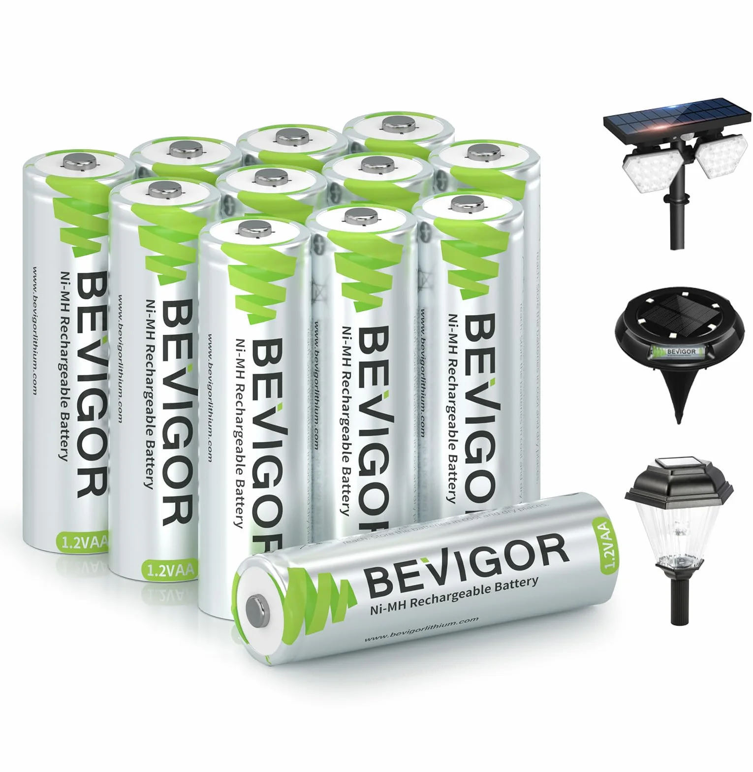 BEVIGOR Piles Rechargeables Solaires AA 1000mAh 1.2V NiMH pour Lampes Solaires Extérieures