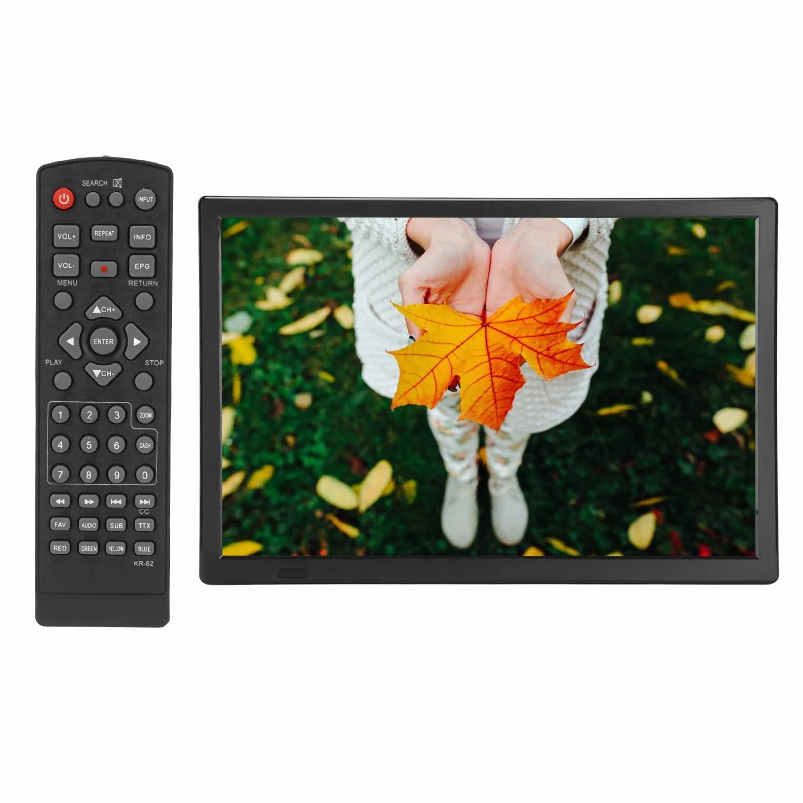 Moniteur de Télévision Numérique Portable de 16 Pouces TV HD 1080p à Piles, Prise en de la Vidéo 1080p MKV MOV AVI WMV MP4 Radio FM avec Support pour en Voiture en Plein Air