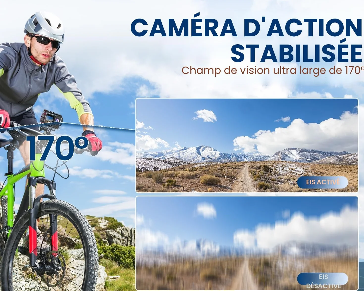 Caméra Sport 4K60FPS 48MP Écran Tactile 64GB Carte 40M Étanche EIS 170° WiFi Télécommande 2x1350mAh