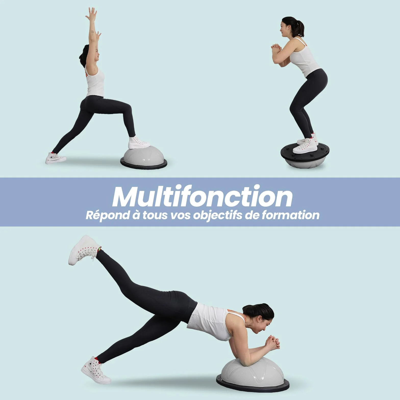 Ballon d'équilibre yoga 60 x 22 cm 200 kg demi-ballon gymnastique planche d'équilibre pompe bandes fitness