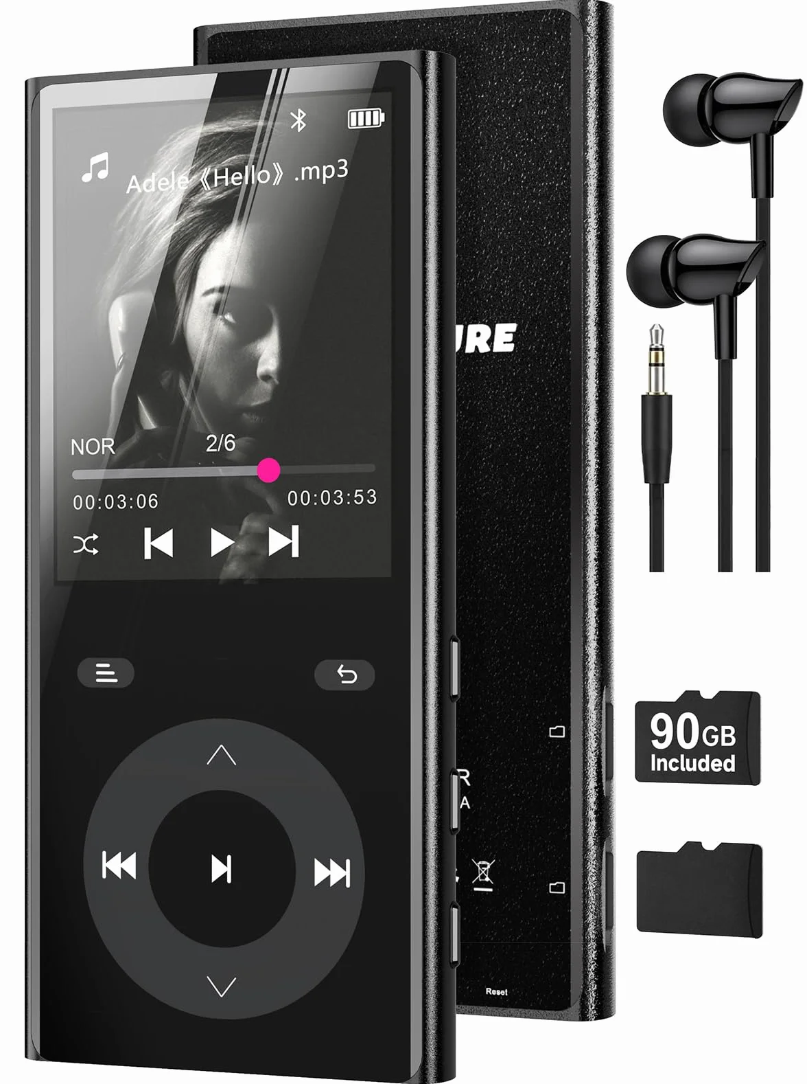 Lecteur MP3 Bluetooth 5.3, MP3 Player avec 2 Emplacements pour Cartes TF, Écran Couleur 2,4", Bouton Tactile, Haut-Parleur, Son HiFi, Jusqu'à 256 Go