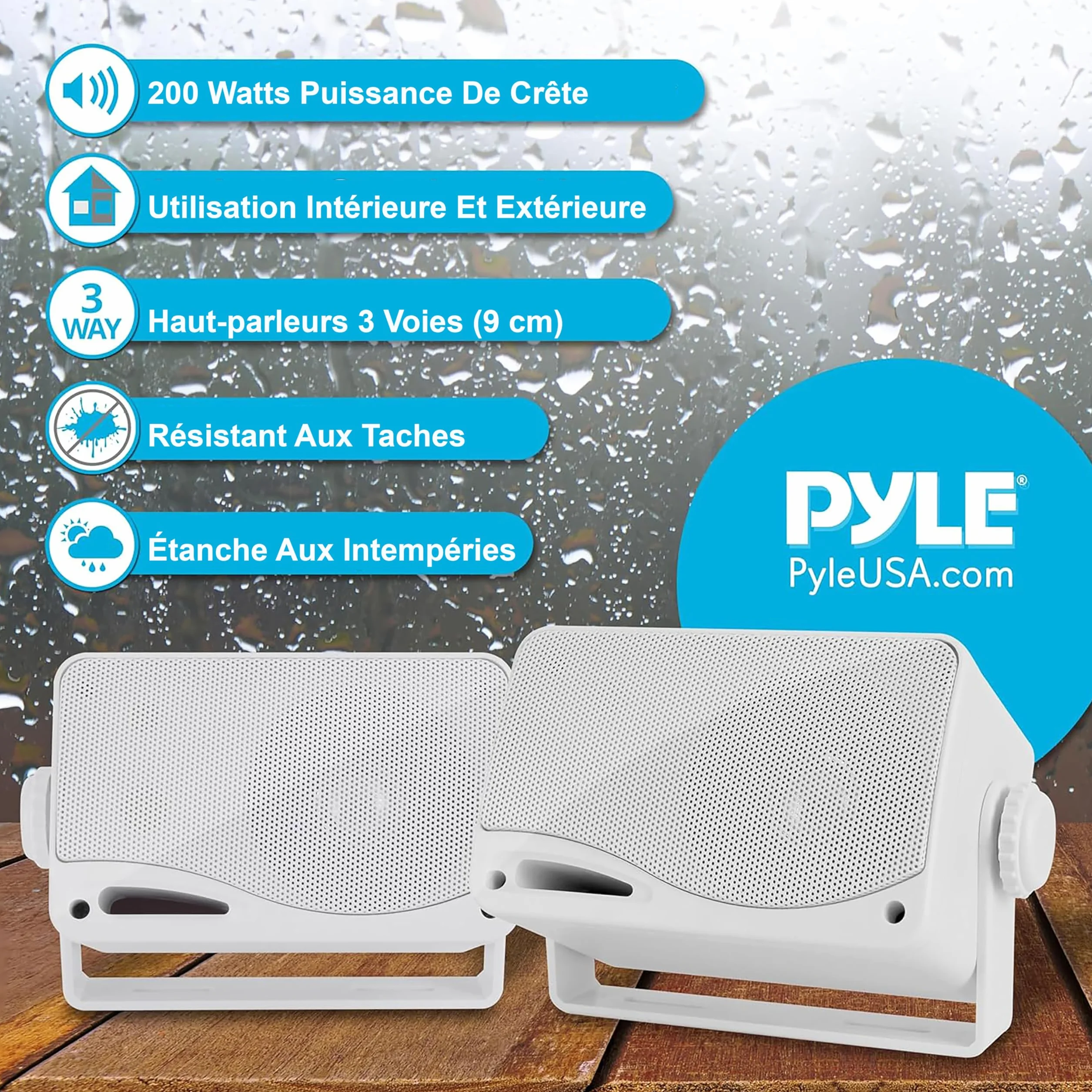 Pyle Enceinte d'Extérieur Étanche 200W 3 voies Haut Parleurs de Montage Marin Blanc