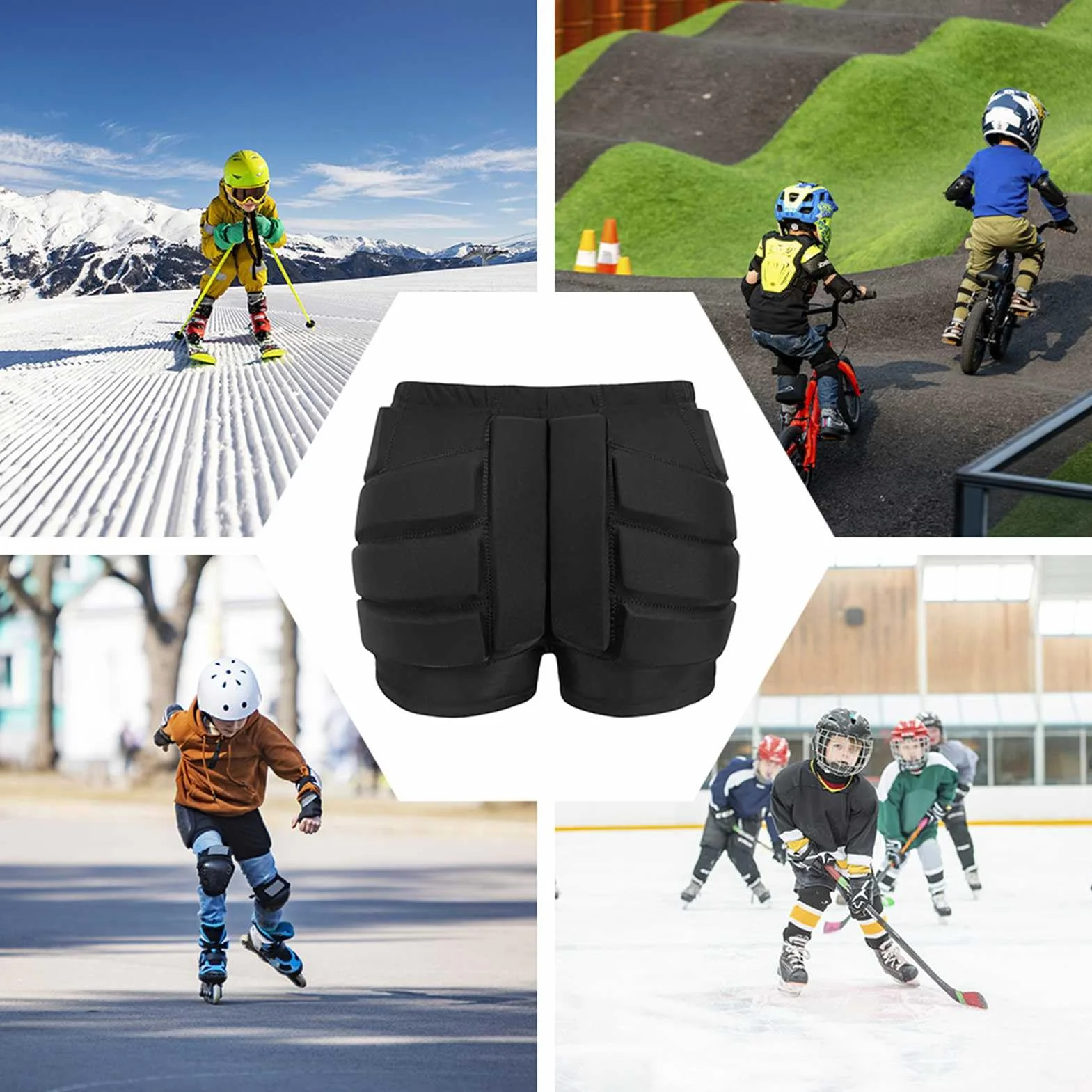 Short rembourré protection hanches fesses coccyx snowboard skate ski amovible respirant