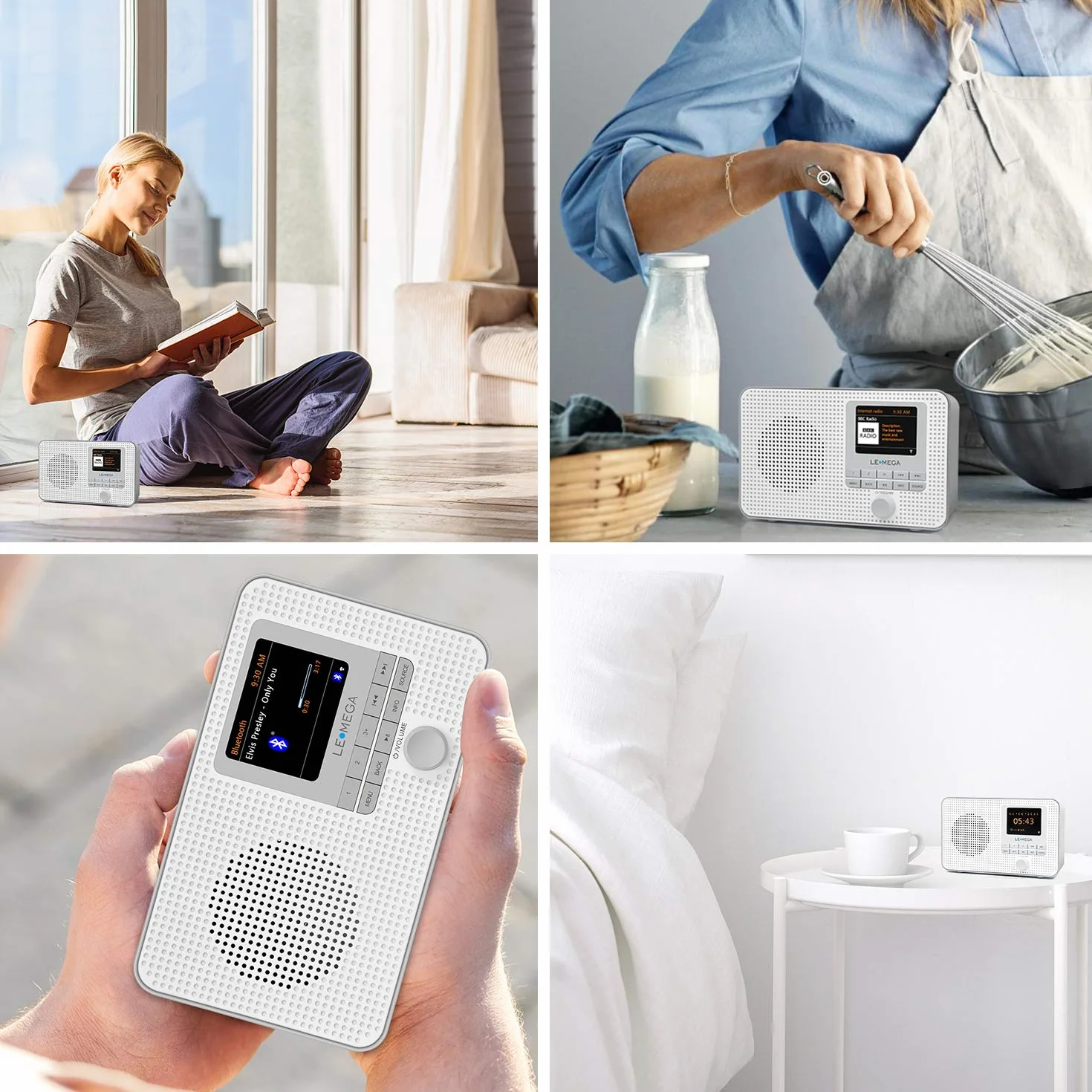 LEMEGA IR1 Tragbares WiFi Internetradio,Dab/Dab+/FM Digitalradio,Bluetooth,Doppelwecker,Schlaf-Snooze-Timer,60 Voreinstellungen,Kopfhörerausgang,Farbdisplay,Batterie- Oder Netzbetrieb, Gris