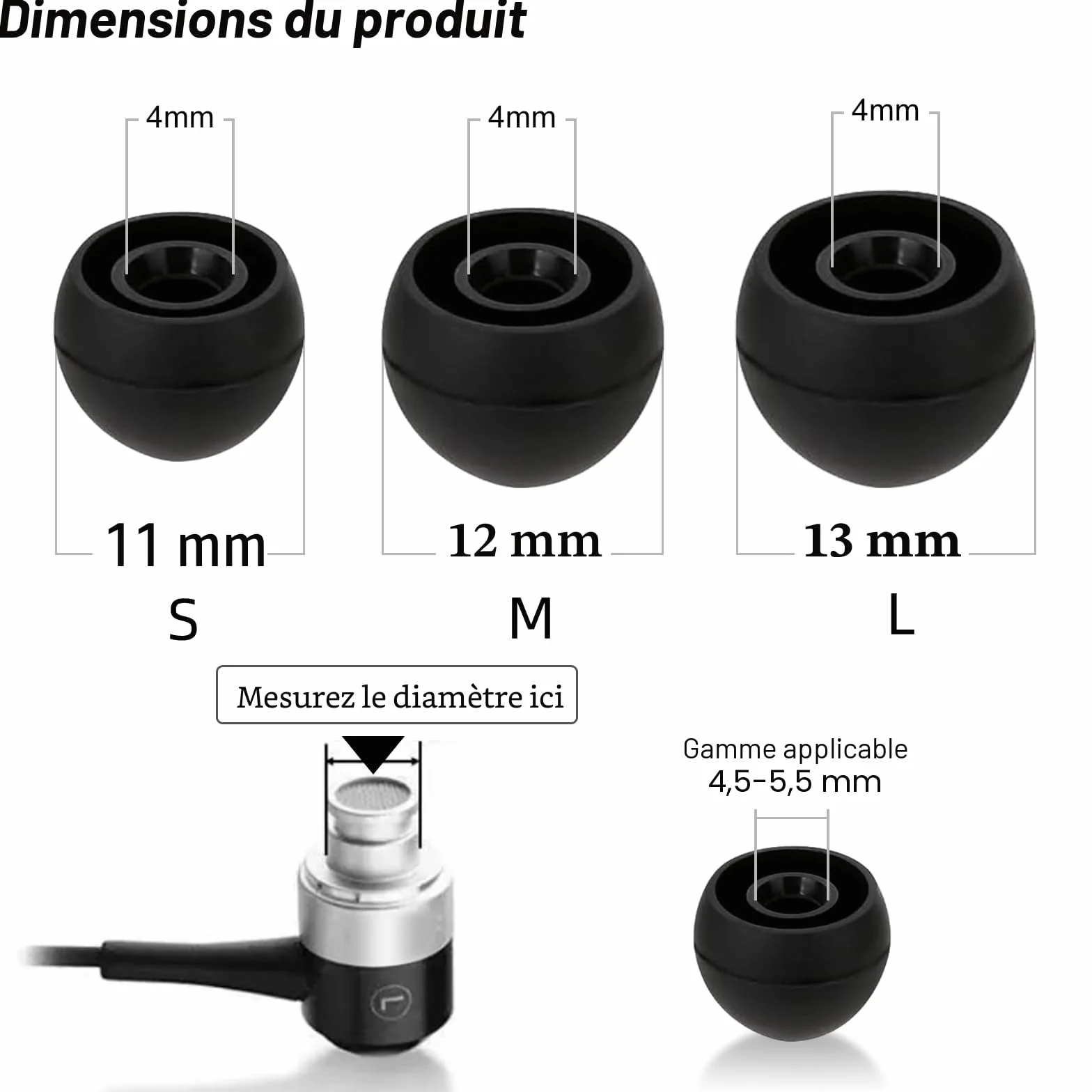 Embouts de Rechange en Silicone pour Écouteurs Intra-Auriculaires, 3 Tailles (S/M/L), 9 Paires