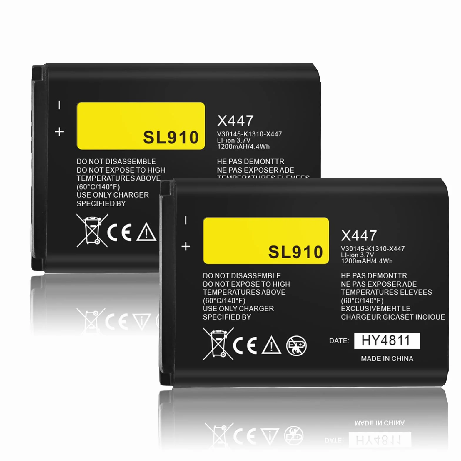 Lot de 2 batteries de rechange Li-ion 3,7 V 1200 mAh pour Siemens Gigaset SL910 SL910A SL910H compatible avec V30145-K1310K-X447 V30145-K1310-X447 V30145-K1310K-X447-00 - HY