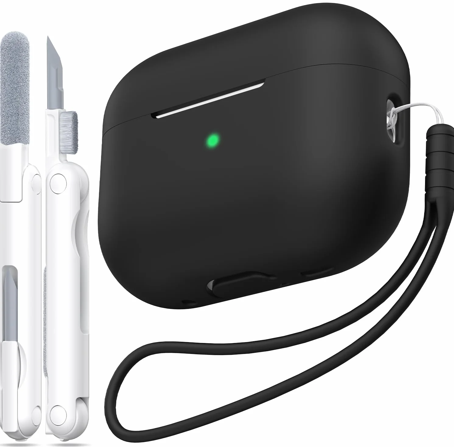 Coque pour AirPods Pro 2e génération Silicone Anti-Chute Noir avec Porte-clés