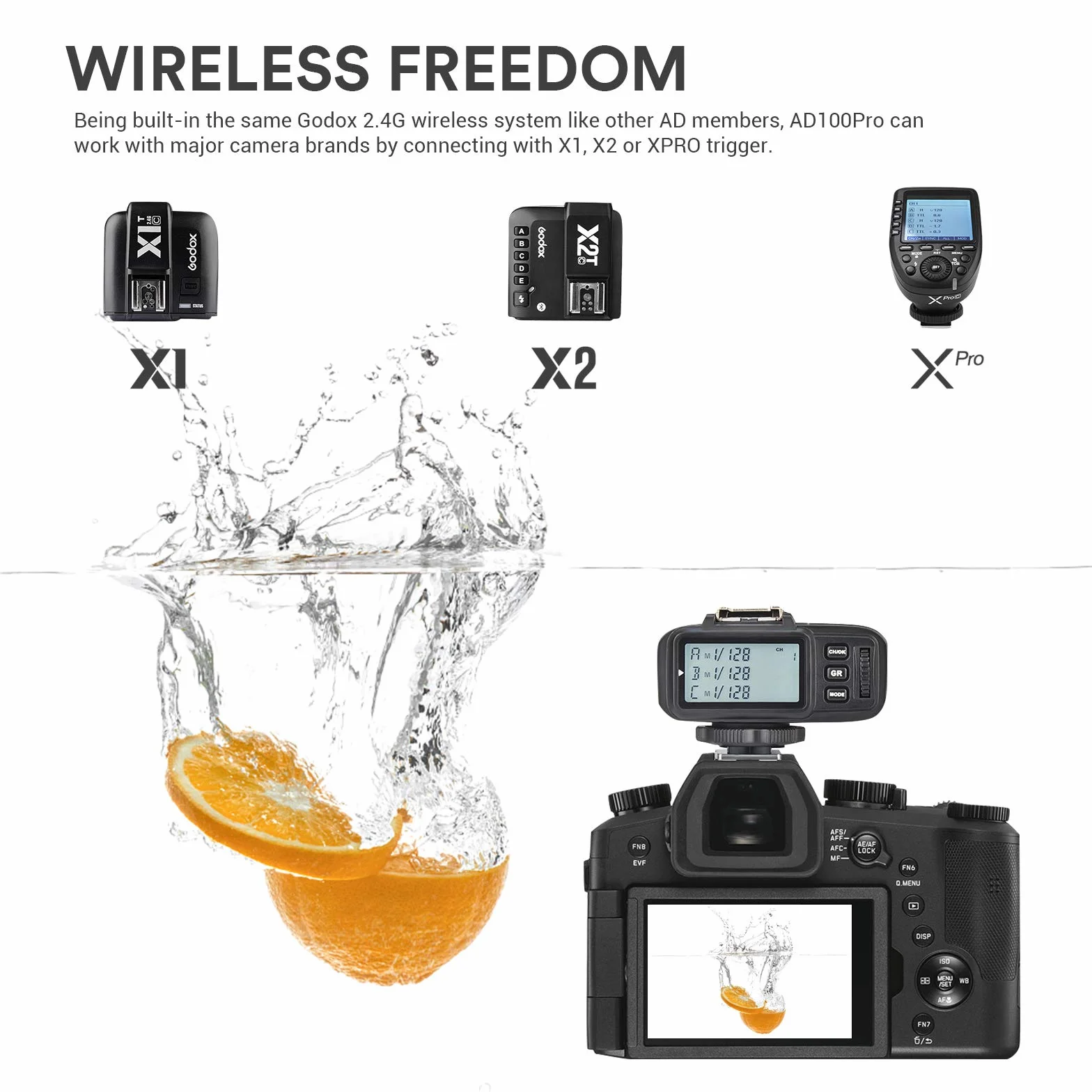 Godox AD100Pro Flash TTL HSS 1/8000s Godox sans Fil 2.4G X avec Batterie au Lithium 2600 mAh pour appareils Photo Nikon/Sony/Canon/Olympus/Panasonic/Fujifilm