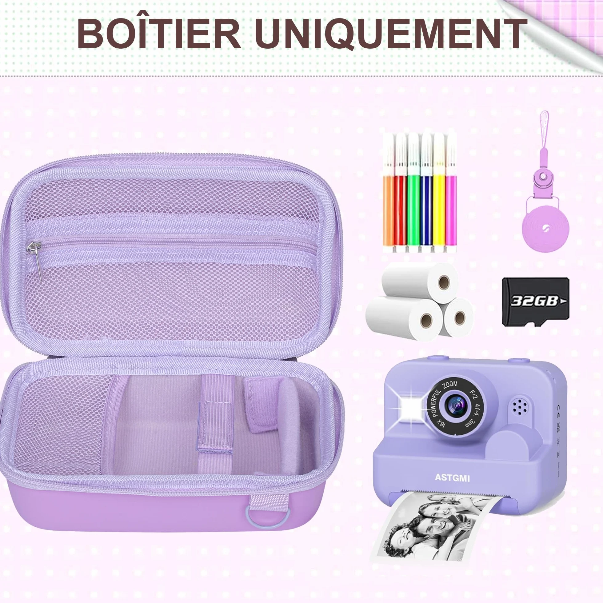 Leayjeen Étui Appareil Photo Instantané Compatible avec ASTGMI/HiMont/TIATUA, avec Bandoulière et Dragonne(Étui Uniquement) Violet