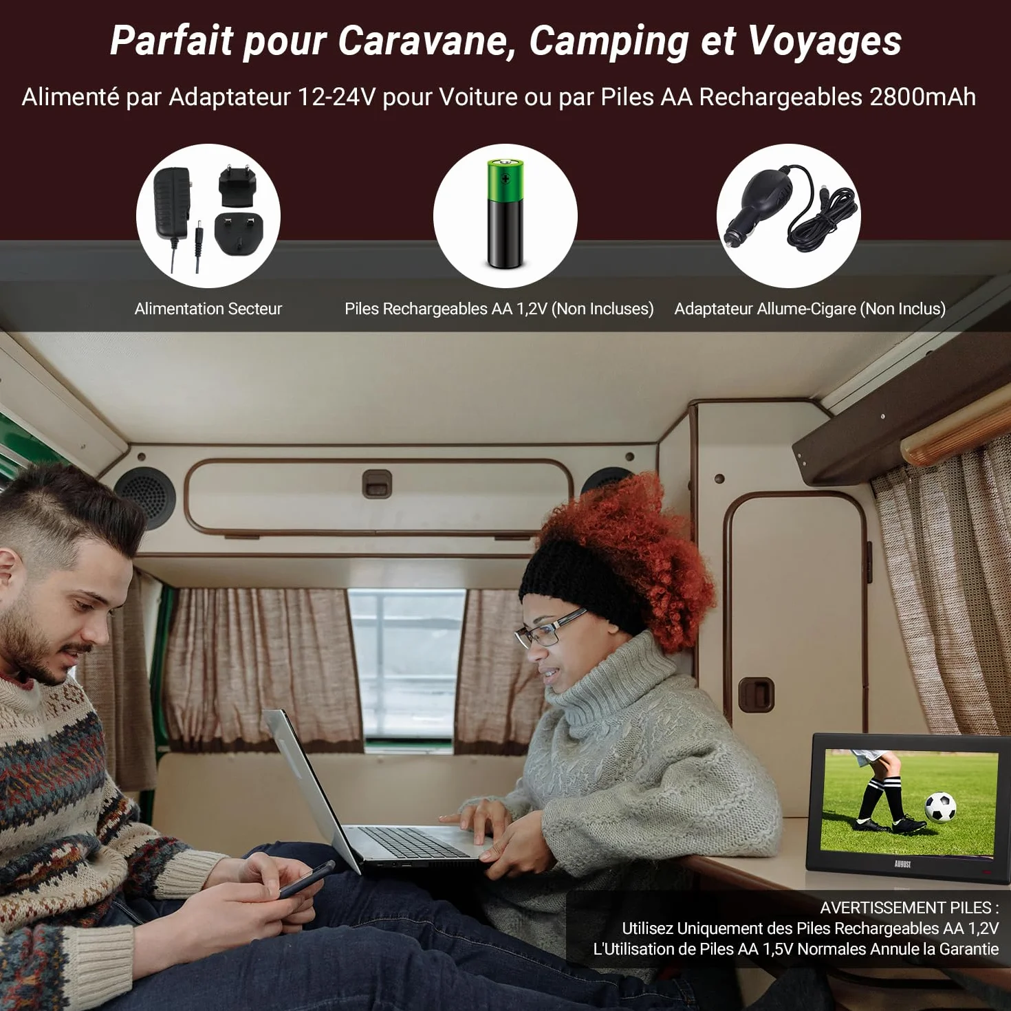 August DA100D Téléviseur Portable 10" TNT HD Enregistreur Intégré HDMI USB AV Camping Caravane