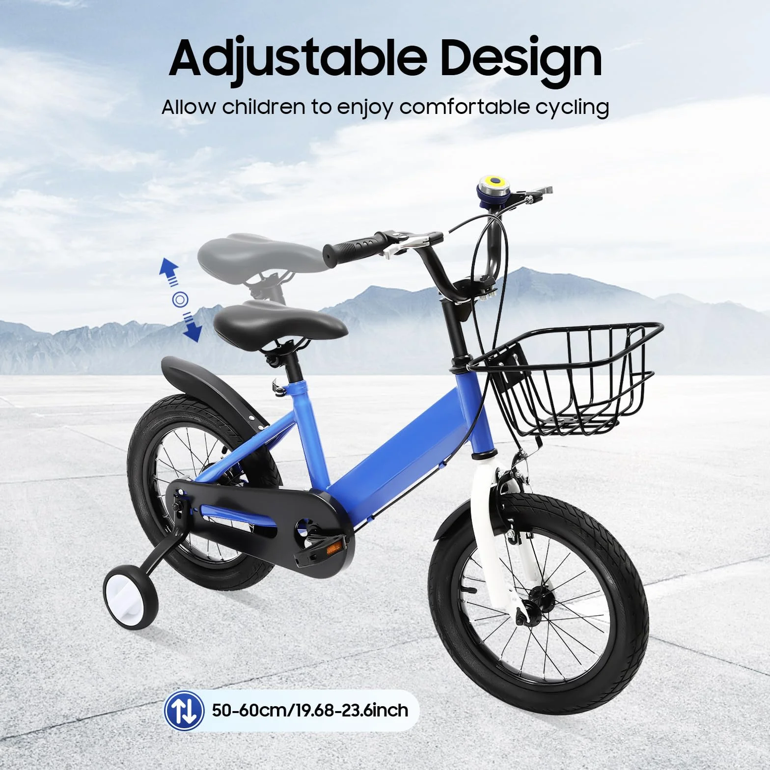 Vélo enfant 14 pouces roues stabilisatrices équilibre garçons filles 3-6 ans siège réglable rétropédalage frein main