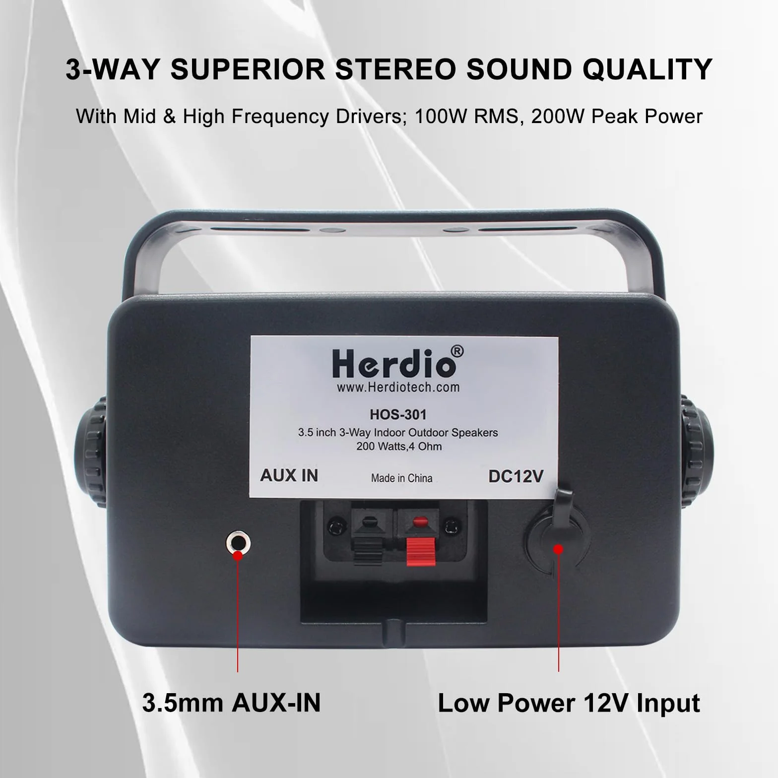 Herdio Lot de 2 Haut-parleurs Bluetooth de 3,5" - 3 Voies - 200 W - Étanche - Résistant aux intempéries - pour extérieur, intérieur, Patio, Jardin, terrasse, Camping, Bateau, terrasse, Restaurant -