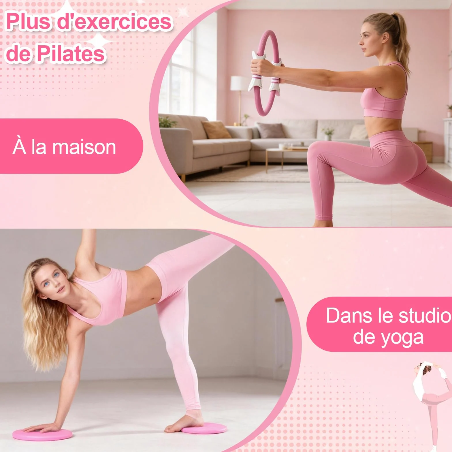Kit Pilates 14PCS Rose – Kit Pilates Maison avec Anneau, Ballon, Bandes de Résistance – Set Entraînement Complet