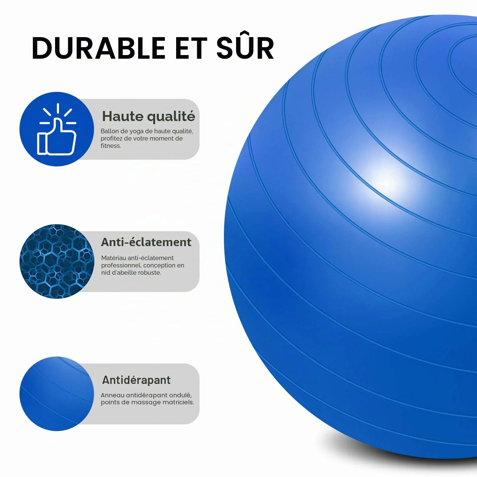 Flintronic Ballon Fitness Anti-Explosif Ultra-Épais avec Pompe Pied, Balle de Yoga 65/55cm