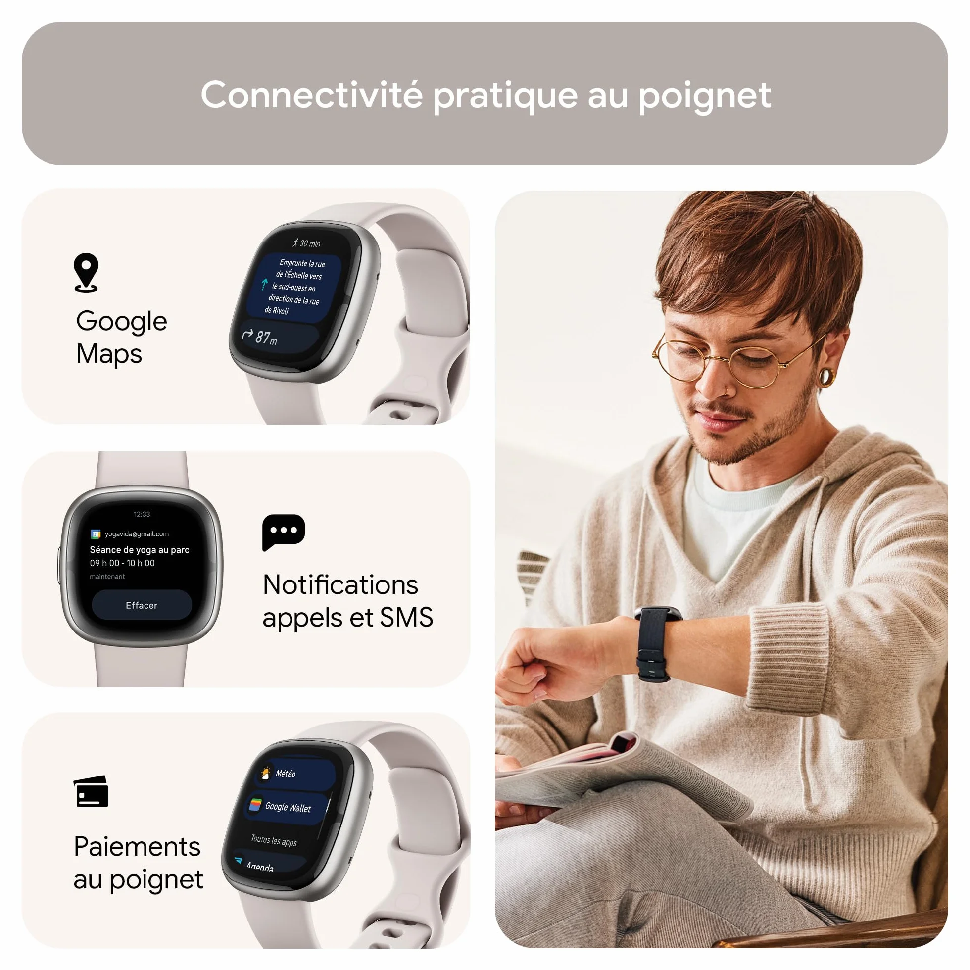 Fitbit Sense 2 Montre connectée sport santé GPS intégré autonomie 6 jours compatible iOS 15 Android OS 9.0