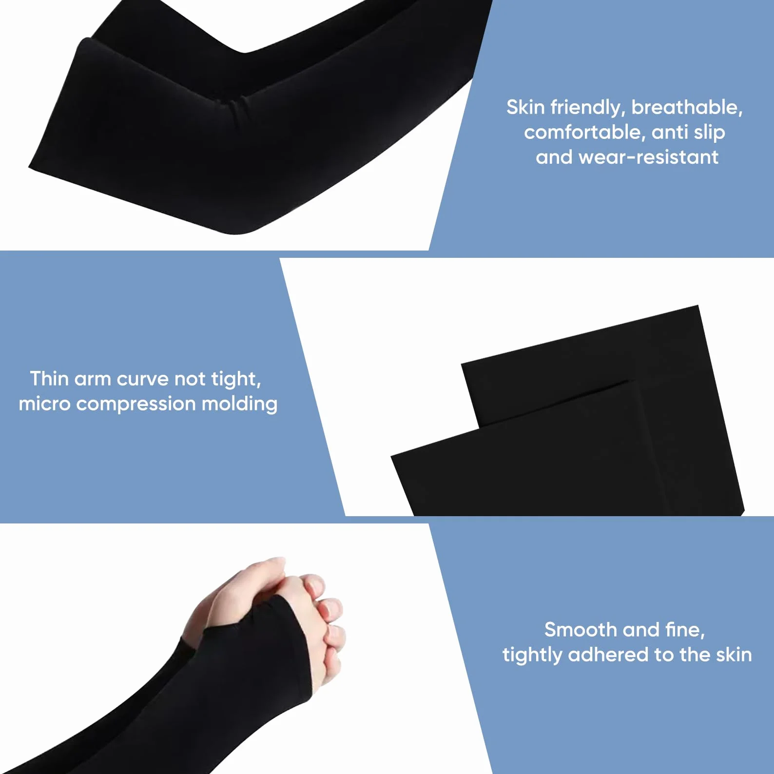 Manchons d'été pour femme Lot de 2 paires Protection UV Solaire Tissu stretch Noir Sport