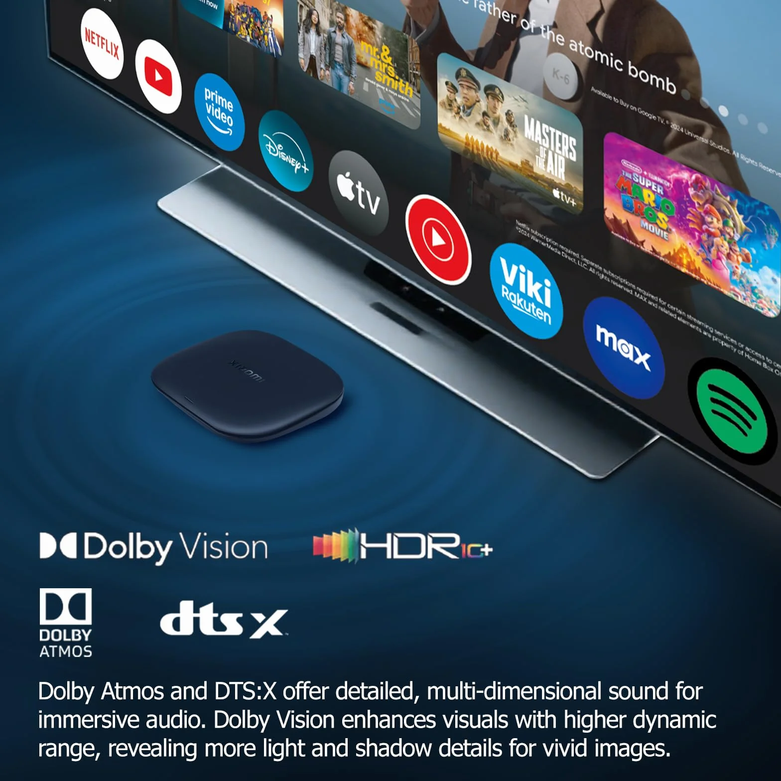 Xiaomi Mi TV Box S 3nd Gen, 2GB RAM + 32GB ROM, Reproductrice Streaming en 4K Ultra HD, Bluetooth, Wi-FI, 3ème Génération, Noir