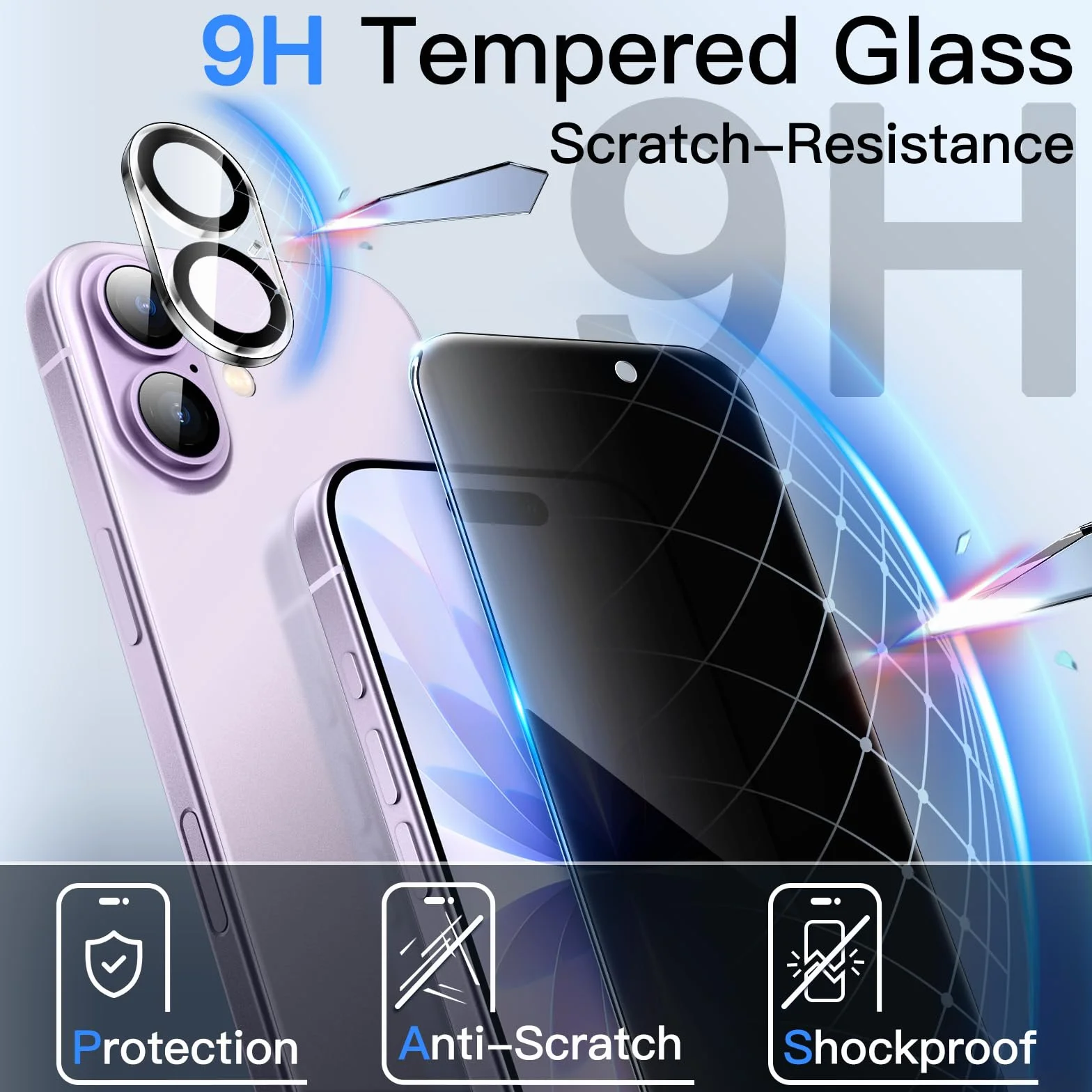 JETech Protection D'écran Anti-Espion pour iPhone 17 6,3 Pouces avec Protecteur d'objectif Caméra, Film en Verre Trempé, Outil d'Installation Facile, Lot de 2 Chacun